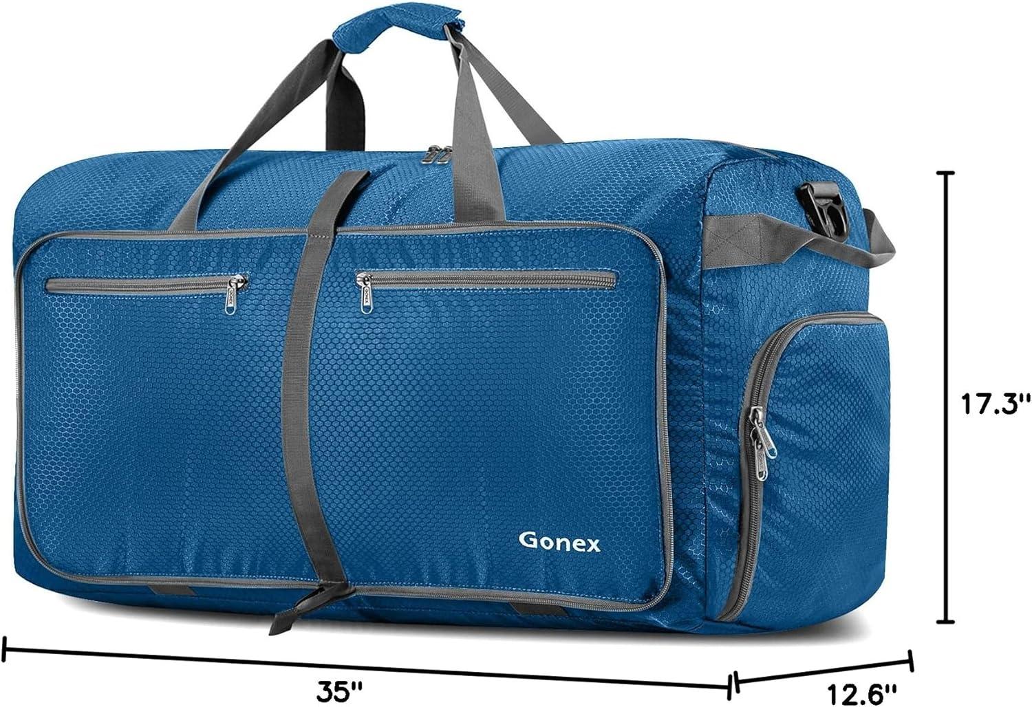image:imageGonex 40L 60L 80L 100L 150L Large Foldable Travel Duffle Bag with Shoes Compartment Packable Lightweight Water Repellent Duffel Bag for Camping Gym Weekender BagDeep Blue