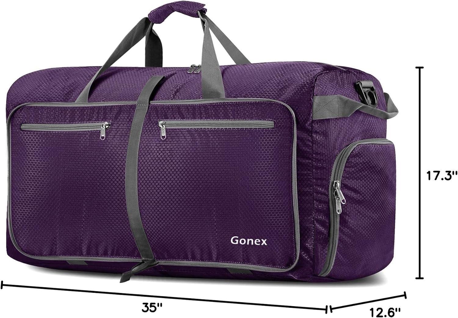image:imageGonex 40L 60L 80L 100L 150L Large Foldable Travel Duffle Bag with Shoes Compartment Packable Lightweight Water Repellent Duffel Bag for Camping Gym Weekender BagPurple