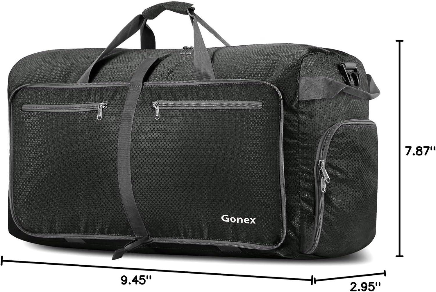 image:imageGonex 40L 60L 80L 100L 150L Large Foldable Travel Duffle Bag with Shoes Compartment Packable Lightweight Water Repellent Duffel Bag for Camping Gym Weekender BagGray