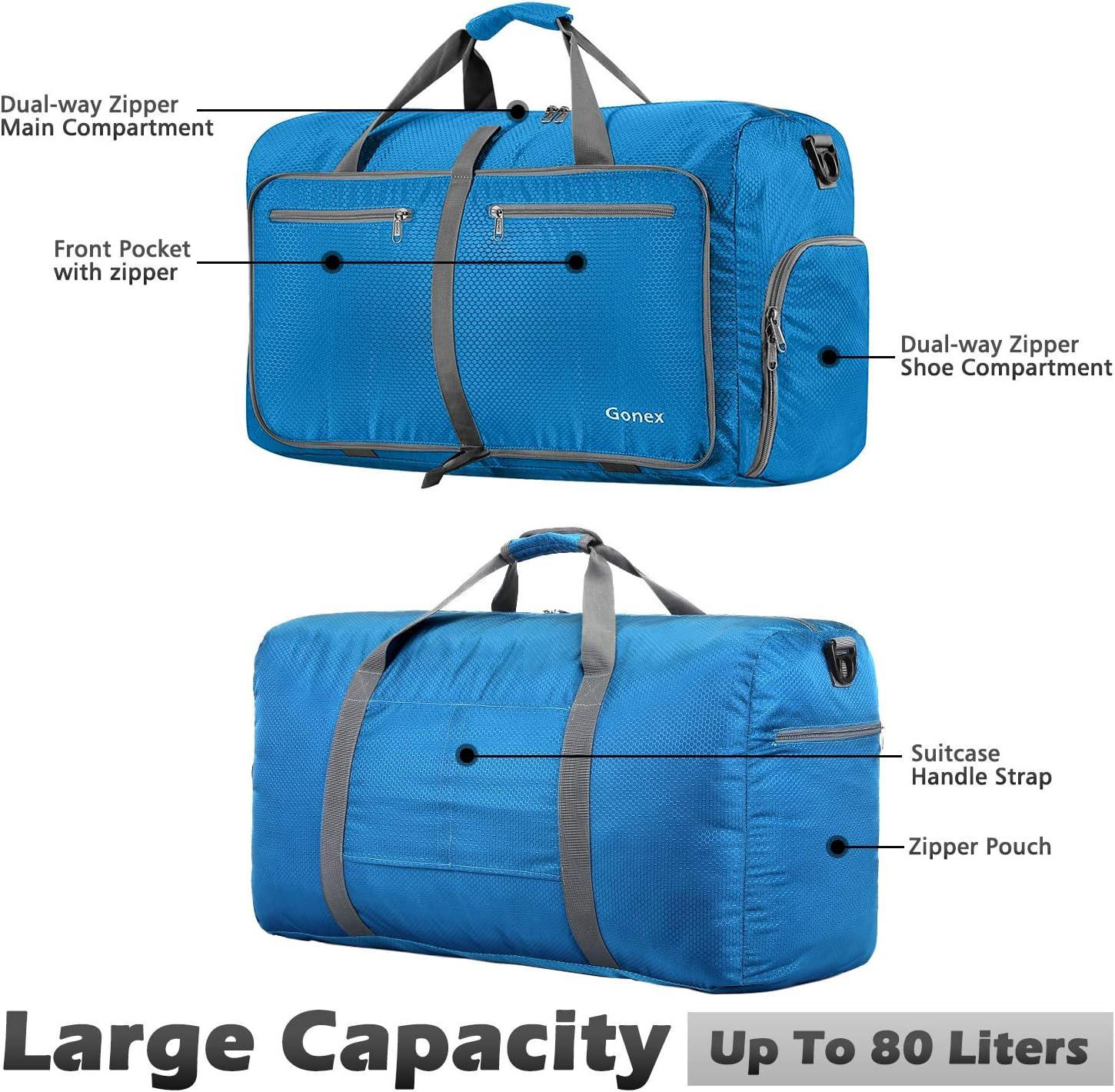 image:imageGonex 40L 60L 80L 100L 150L Large Foldable Travel Duffle Bag with Shoes Compartment Packable Lightweight Water Repellent Duffel Bag for Camping Gym Weekender BagSky Blue