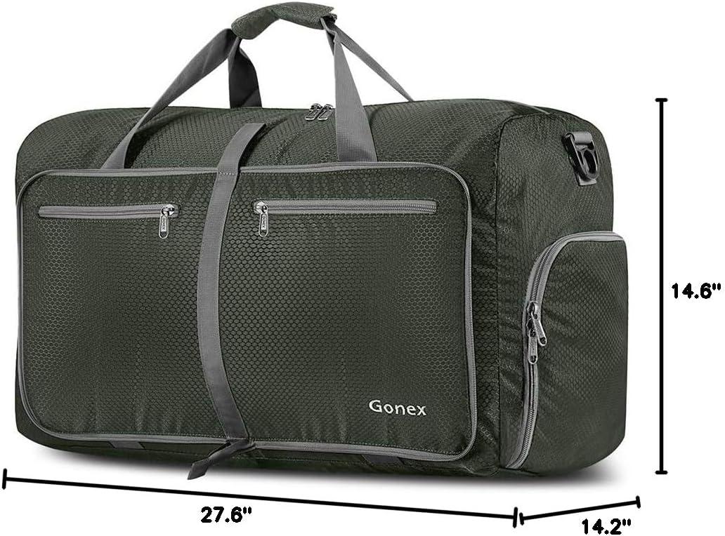 image:imageGonex 40L 60L 80L 100L 150L Large Foldable Travel Duffle Bag with Shoes Compartment Packable Lightweight Water Repellent Duffel Bag for Camping Gym Weekender BagDark Green
