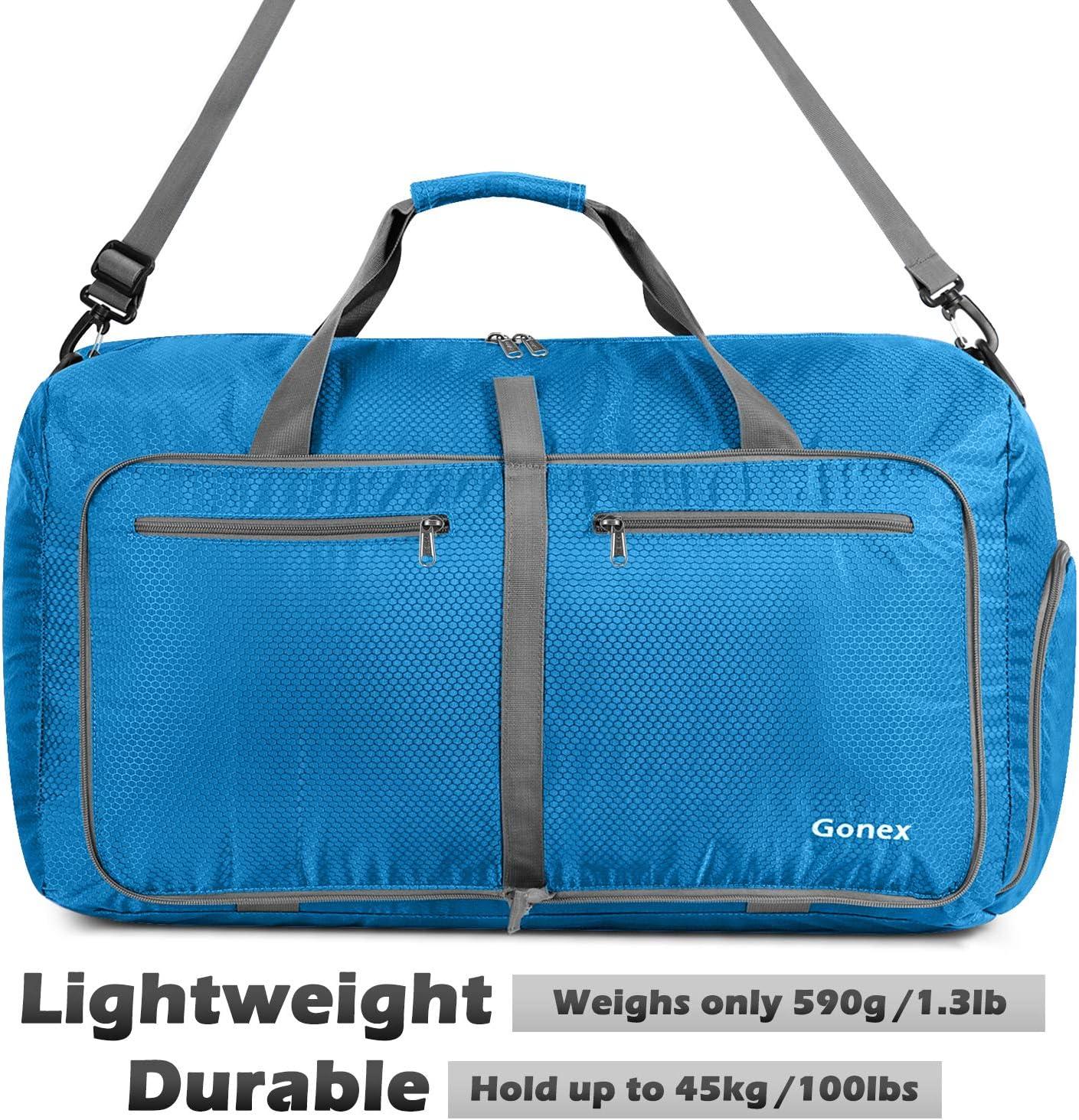 image:imageGonex 40L 60L 80L 100L 150L Large Foldable Travel Duffle Bag with Shoes Compartment Packable Lightweight Water Repellent Duffel Bag for Camping Gym Weekender BagSky Blue