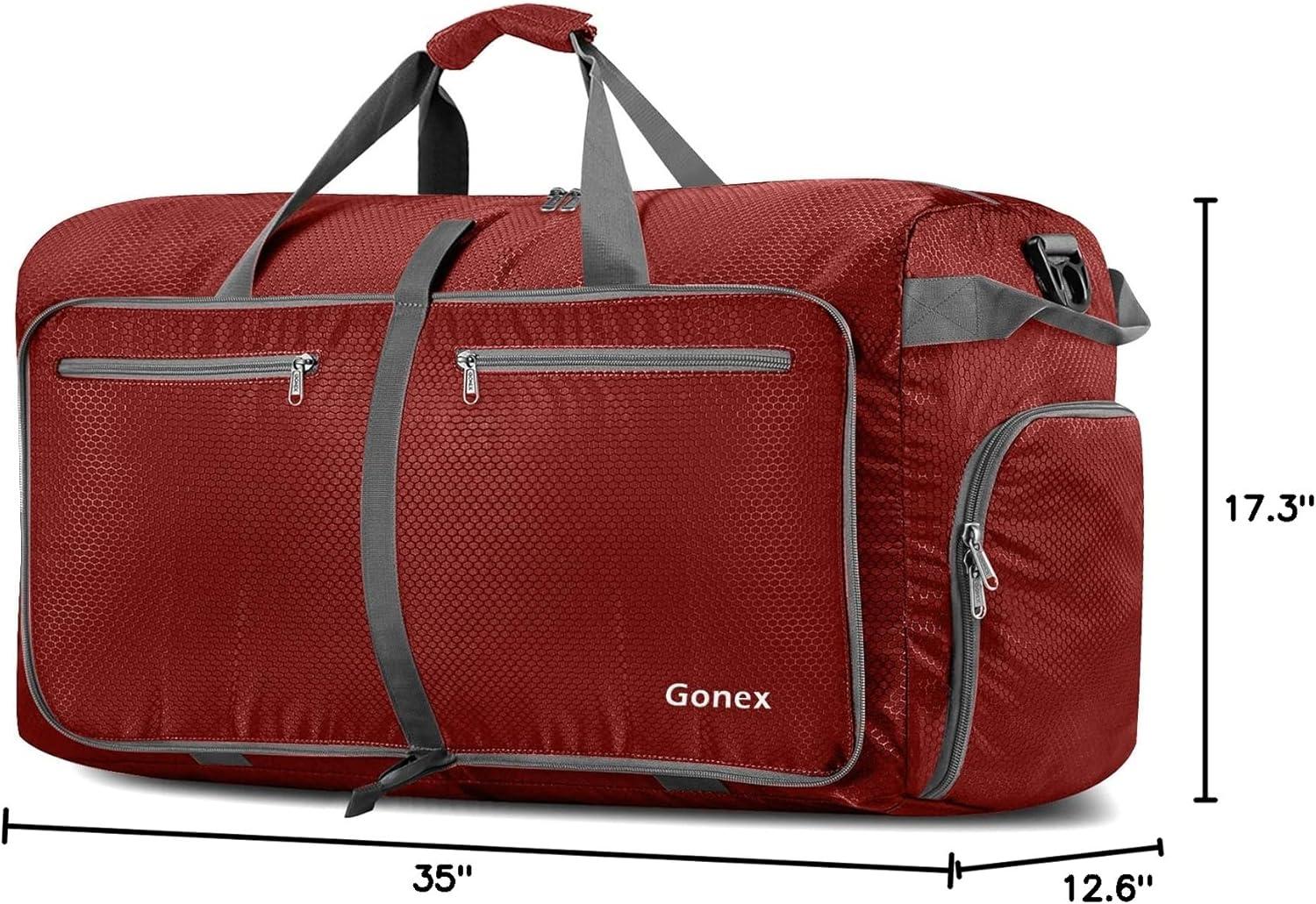 image:imageGonex 40L 60L 80L 100L 150L Large Foldable Travel Duffle Bag with Shoes Compartment Packable Lightweight Water Repellent Duffel Bag for Camping Gym Weekender BagRed