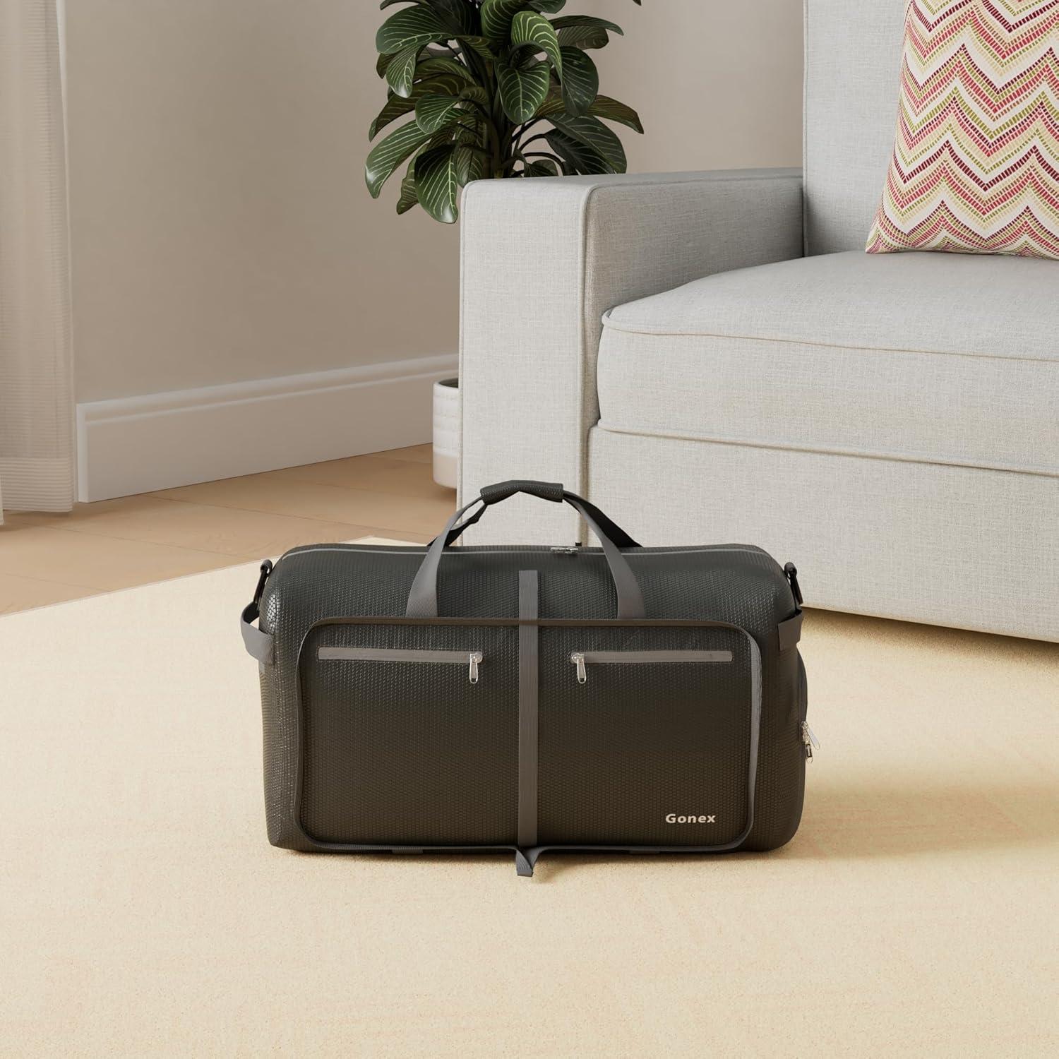 image:imageGonex 40L 60L 80L 100L 150L Large Foldable Travel Duffle Bag with Shoes Compartment Packable Lightweight Water Repellent Duffel Bag for Camping Gym Weekender BagGray