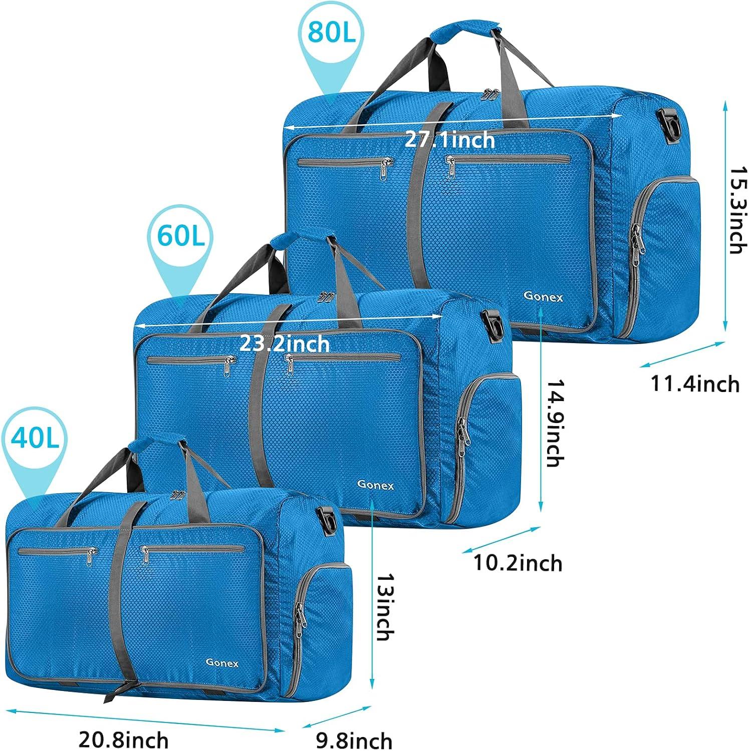 image:imageGonex 40L 60L 80L 100L 150L Large Foldable Travel Duffle Bag with Shoes Compartment Packable Lightweight Water Repellent Duffel Bag for Camping Gym Weekender BagSky Blue
