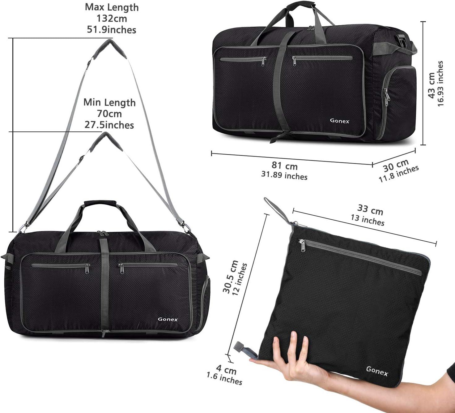 image:imageGonex 40L 60L 80L 100L 150L Large Foldable Travel Duffle Bag with Shoes Compartment Packable Lightweight Water Repellent Duffel Bag for Camping Gym Weekender BagBlack