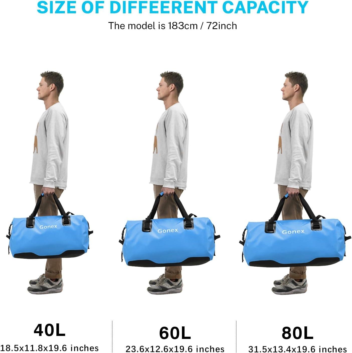 image:imageGonex 40L 60L 80L Extra Large Waterproof Duffle Travel Dry Duffel Bag Heavy Duty Bag with Durable Straps amp Handles for Kayaking Paddleboarding Boating Rafting FishingLight blue