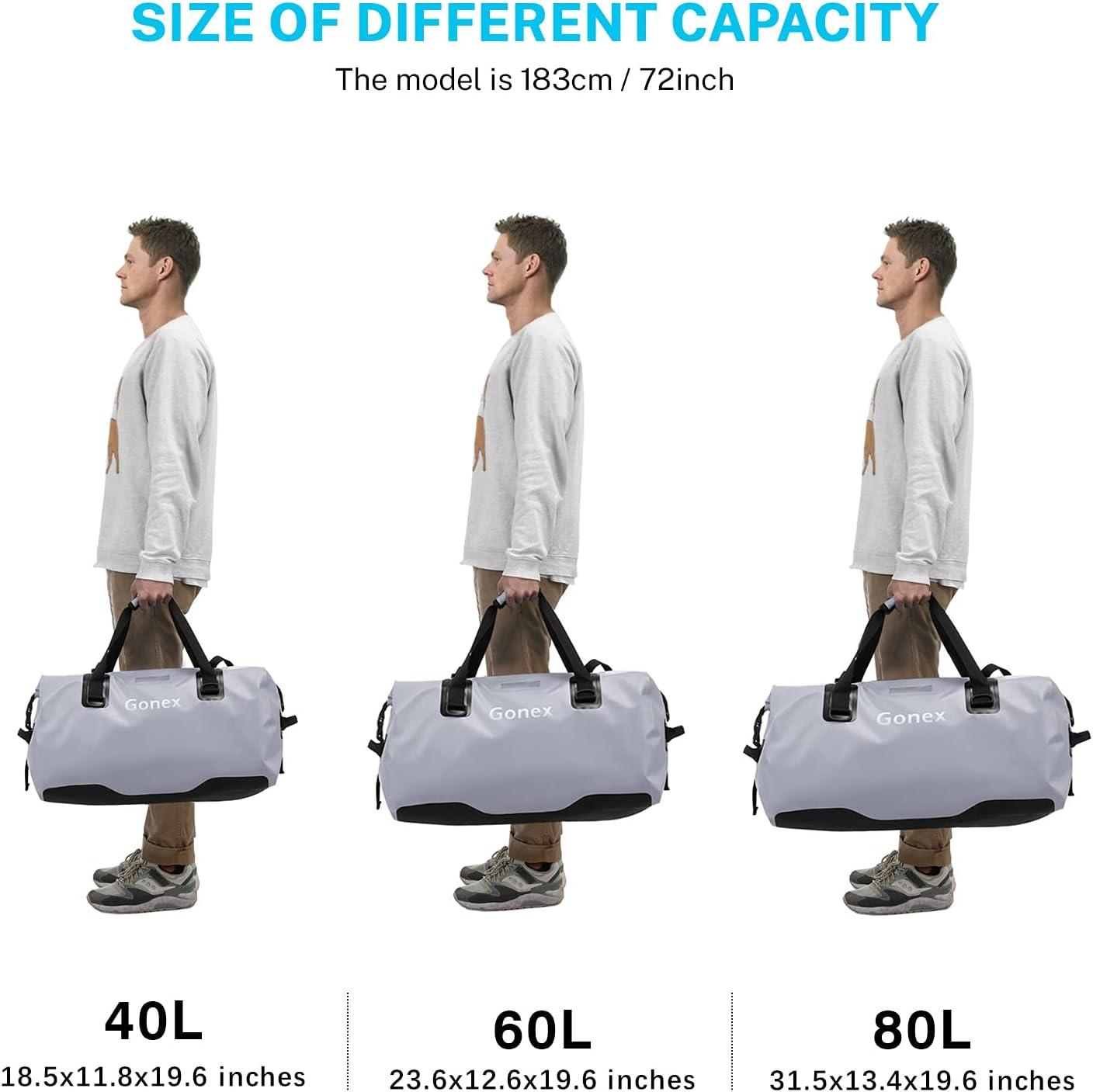 image:imageGonex 40L 60L 80L Extra Large Waterproof Duffle Travel Dry Duffel Bag Heavy Duty Bag with Durable Straps amp Handles for Kayaking Paddleboarding Boating Rafting FishingGray