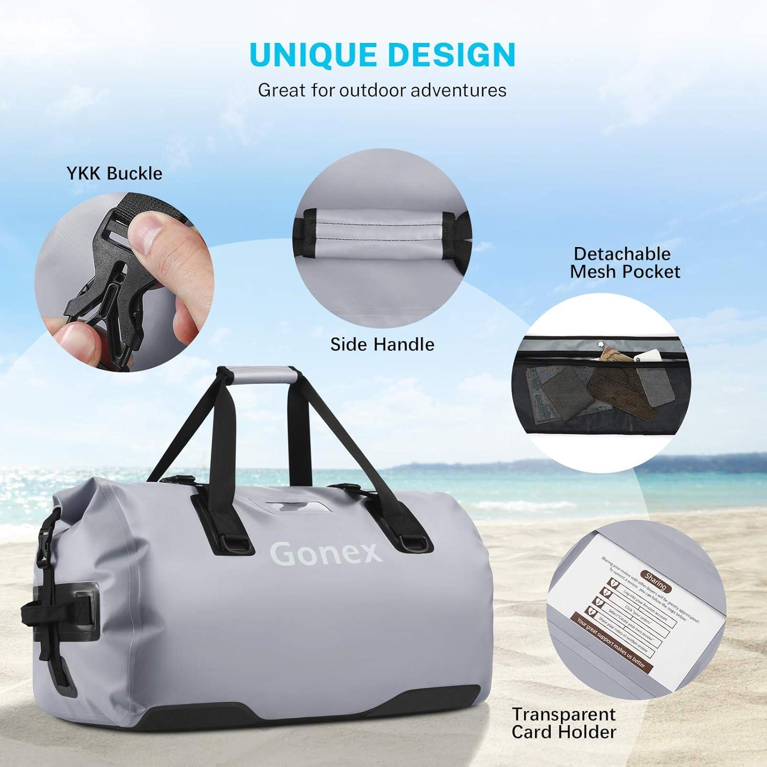 image:imageGonex 40L 60L 80L Extra Large Waterproof Duffle Travel Dry Duffel Bag Heavy Duty Bag with Durable Straps amp Handles for Kayaking Paddleboarding Boating Rafting FishingGray