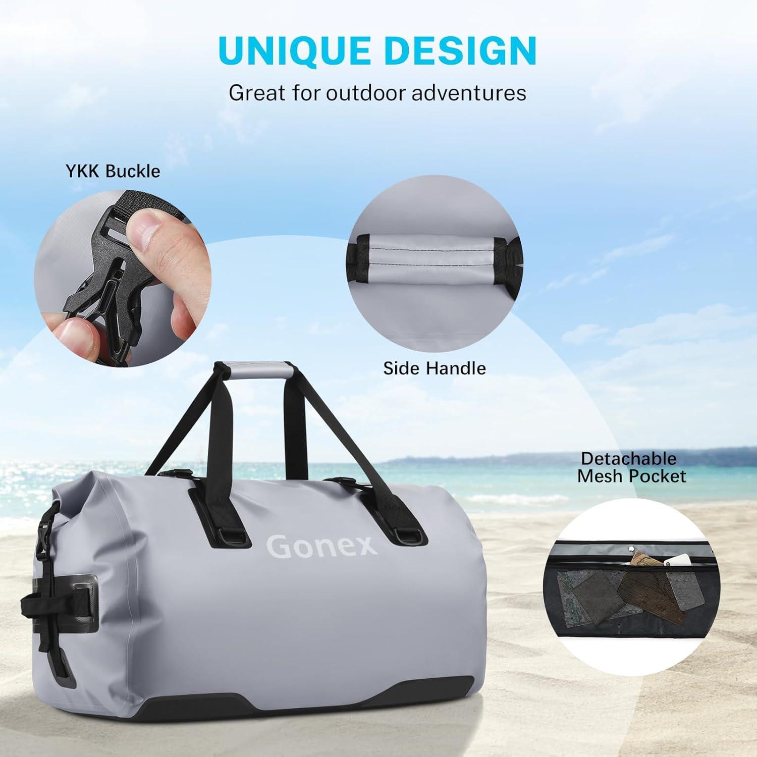 image:imageGonex 40L 60L 80L Extra Large Waterproof Duffle Travel Dry Duffel Bag Heavy Duty Bag with Durable Straps amp Handles for Kayaking Paddleboarding Boating Rafting FishingGray