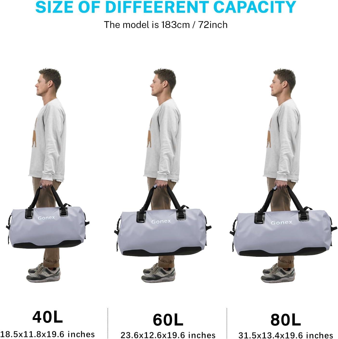 image:imageGonex 40L 60L 80L Extra Large Waterproof Duffle Travel Dry Duffel Bag Heavy Duty Bag with Durable Straps amp Handles for Kayaking Paddleboarding Boating Rafting FishingGray