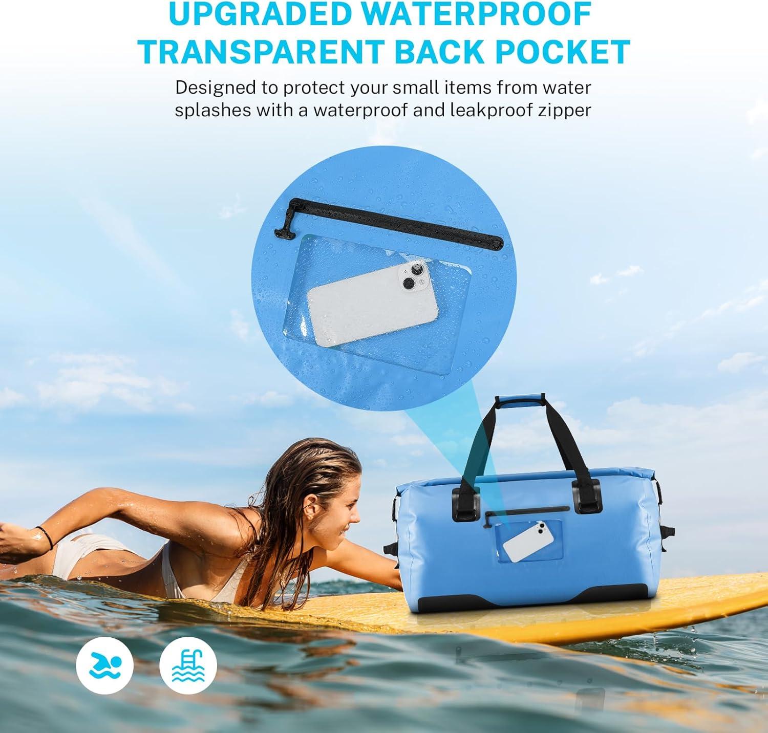 image:imageGonex 40L 60L 80L Extra Large Waterproof Duffle Travel Dry Duffel Bag Heavy Duty Bag with Durable Straps amp Handles for Kayaking Paddleboarding Boating Rafting FishingLight blue
