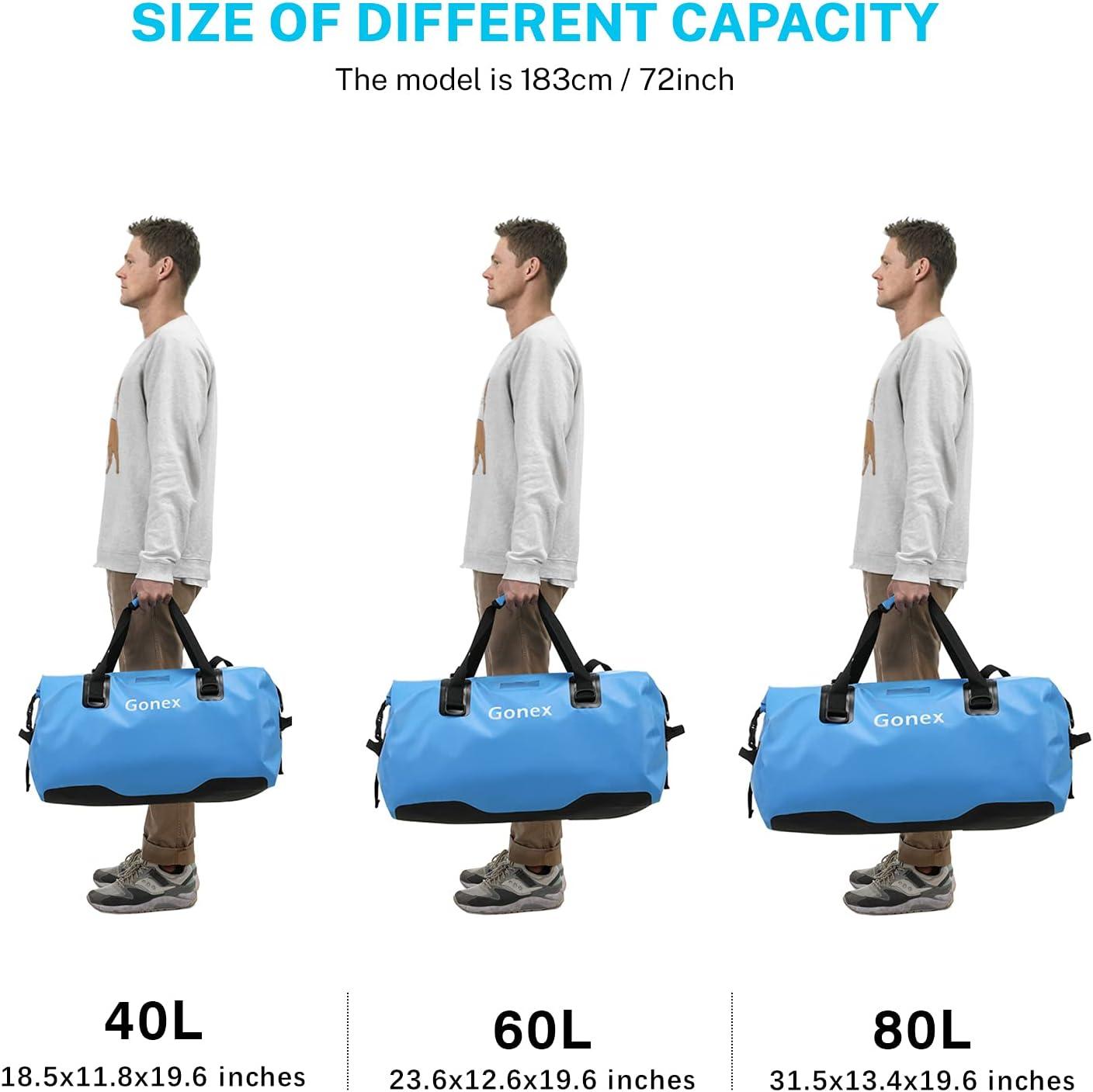 image:imageGonex 40L 60L 80L Extra Large Waterproof Duffle Travel Dry Duffel Bag Heavy Duty Bag with Durable Straps amp Handles for Kayaking Paddleboarding Boating Rafting FishingLight blue