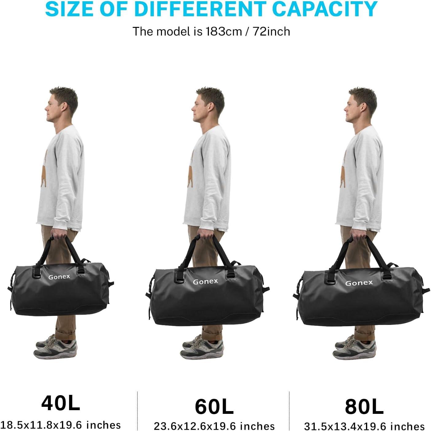 image:imageGonex 40L 60L 80L Extra Large Waterproof Duffle Travel Dry Duffel Bag Heavy Duty Bag with Durable Straps amp Handles for Kayaking Paddleboarding Boating Rafting FishingBlack