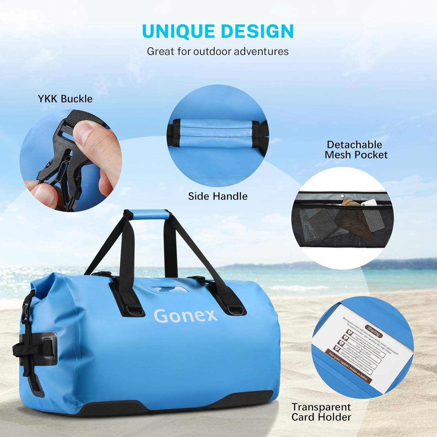 image:imageGonex 40L 60L 80L Extra Large Waterproof Duffle Travel Dry Duffel Bag Heavy Duty Bag with Durable Straps amp Handles for Kayaking Paddleboarding Boating Rafting FishingLight blue