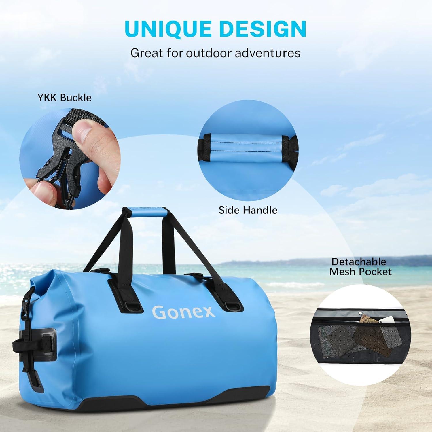 image:imageGonex 40L 60L 80L Extra Large Waterproof Duffle Travel Dry Duffel Bag Heavy Duty Bag with Durable Straps amp Handles for Kayaking Paddleboarding Boating Rafting FishingLight blue