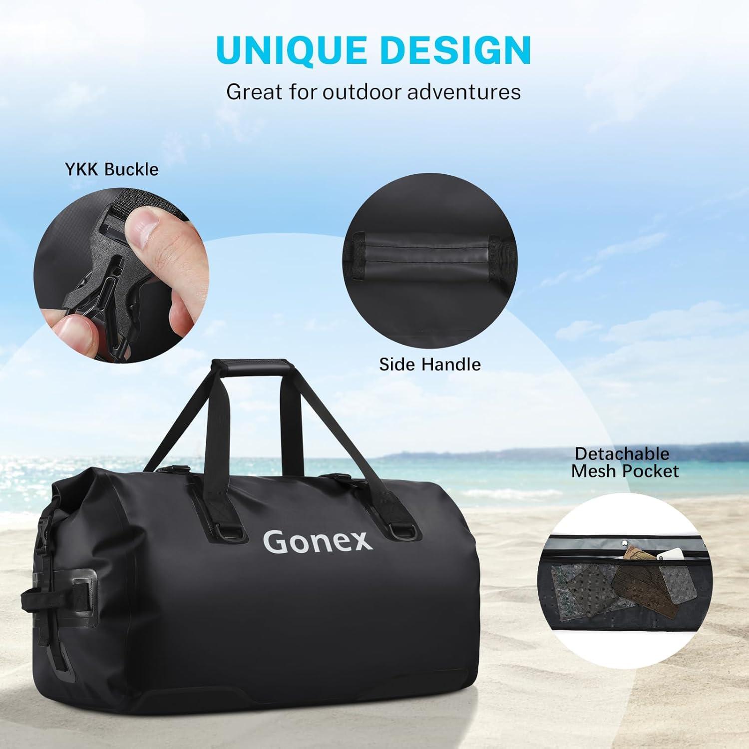 image:imageGonex 40L 60L 80L Extra Large Waterproof Duffle Travel Dry Duffel Bag Heavy Duty Bag with Durable Straps amp Handles for Kayaking Paddleboarding Boating Rafting FishingBlack