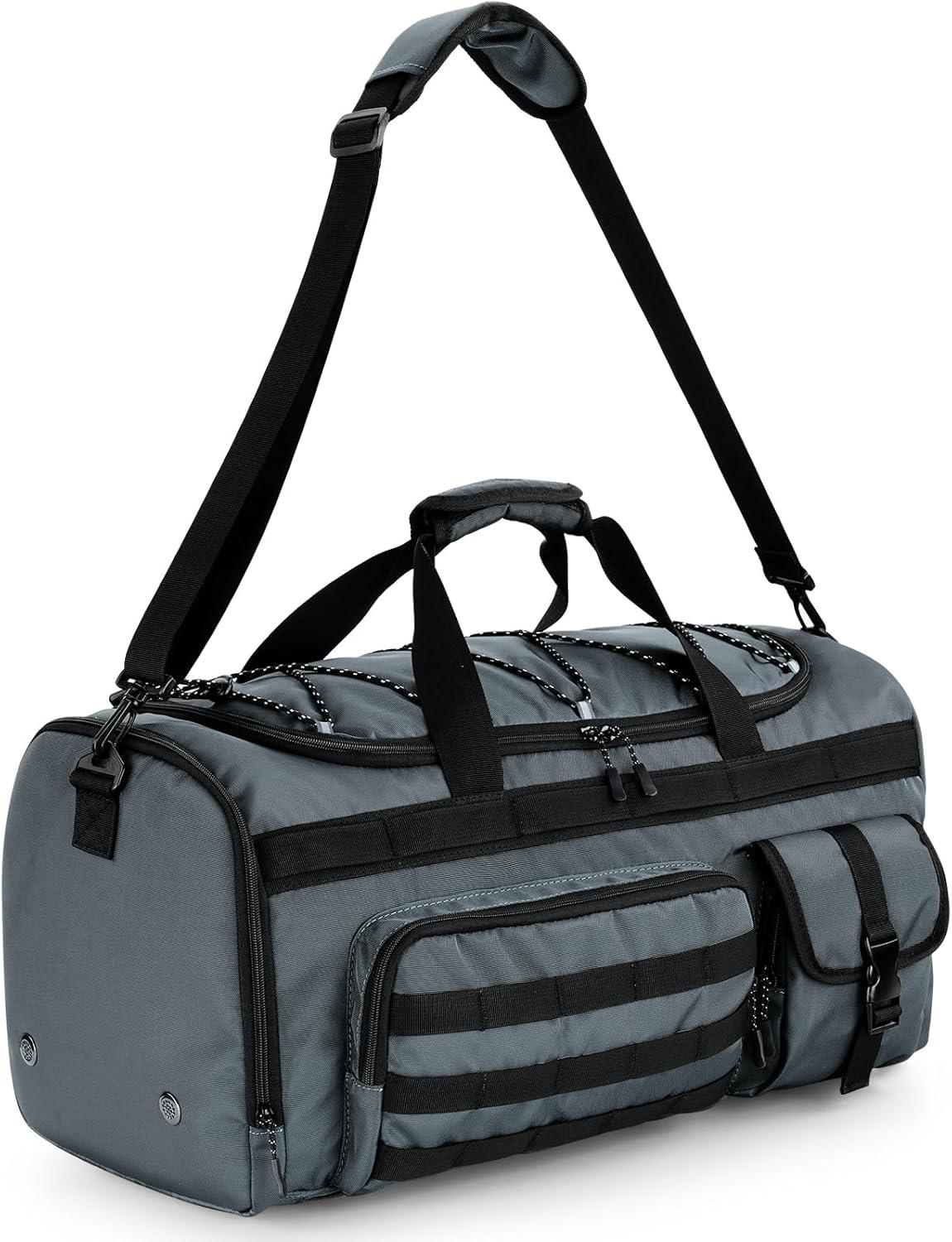 image:imageGonex 45L Duffel Bag for Men 3 in 1 Convertible Carry Gym Duffle with Shoe Compartment Tactical Gear Loops WaterRepellent Lining Workout amp Travel Bag Army GreenGrey
