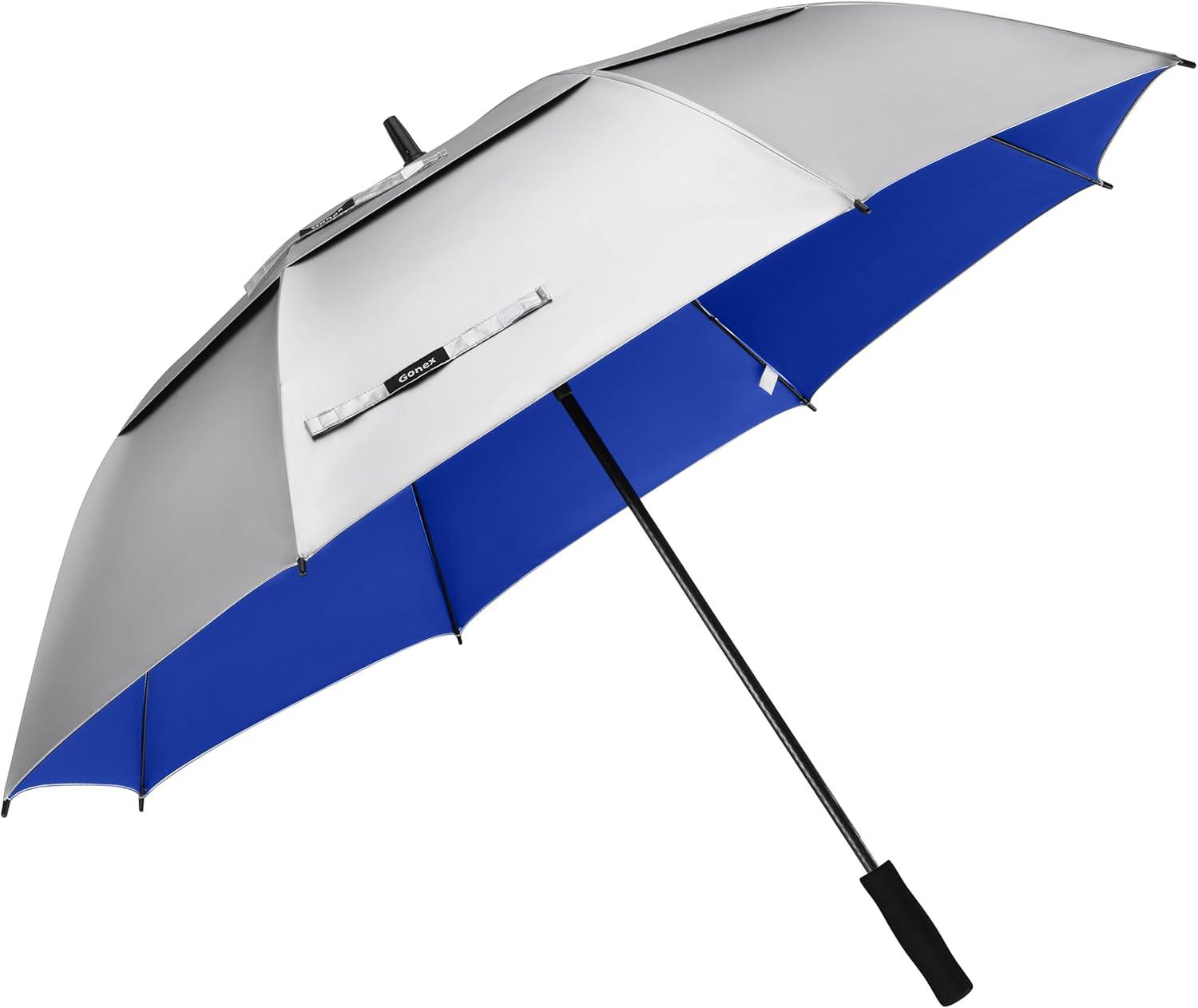 image:imageGonex 5462687280 Inch Extra Large Golf Umbrella Automatic Open Travel Rain Umbrella with Windproof Water Resistant Double Canopy Oversize Vented Umbrellas for 23 Men and UV Protection Multiple ColorsSilverBlue