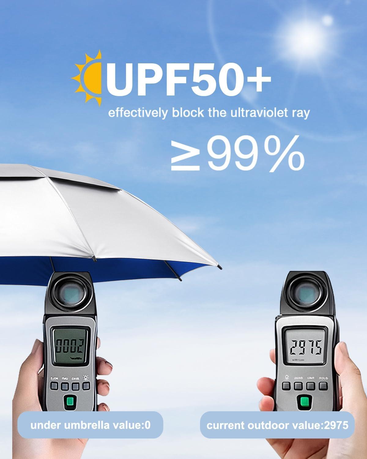 image:imageGonex 5462687280 Inch Extra Large Golf Umbrella Automatic Open Travel Rain Umbrella with Windproof Water Resistant Double Canopy Oversize Vented Umbrellas for 23 Men and UV Protection Multiple ColorsSilverBlue