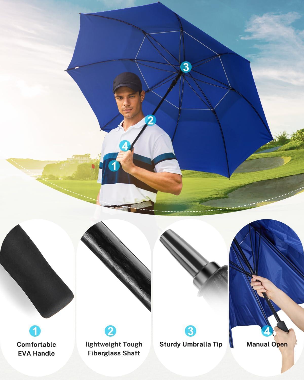 image:imageGonex 5462687280 Inch Extra Large Golf Umbrella Automatic Open Travel Rain Umbrella with Windproof Water Resistant Double Canopy Oversize Vented Umbrellas for 23 Men and UV Protection Multiple ColorsSilverBlue