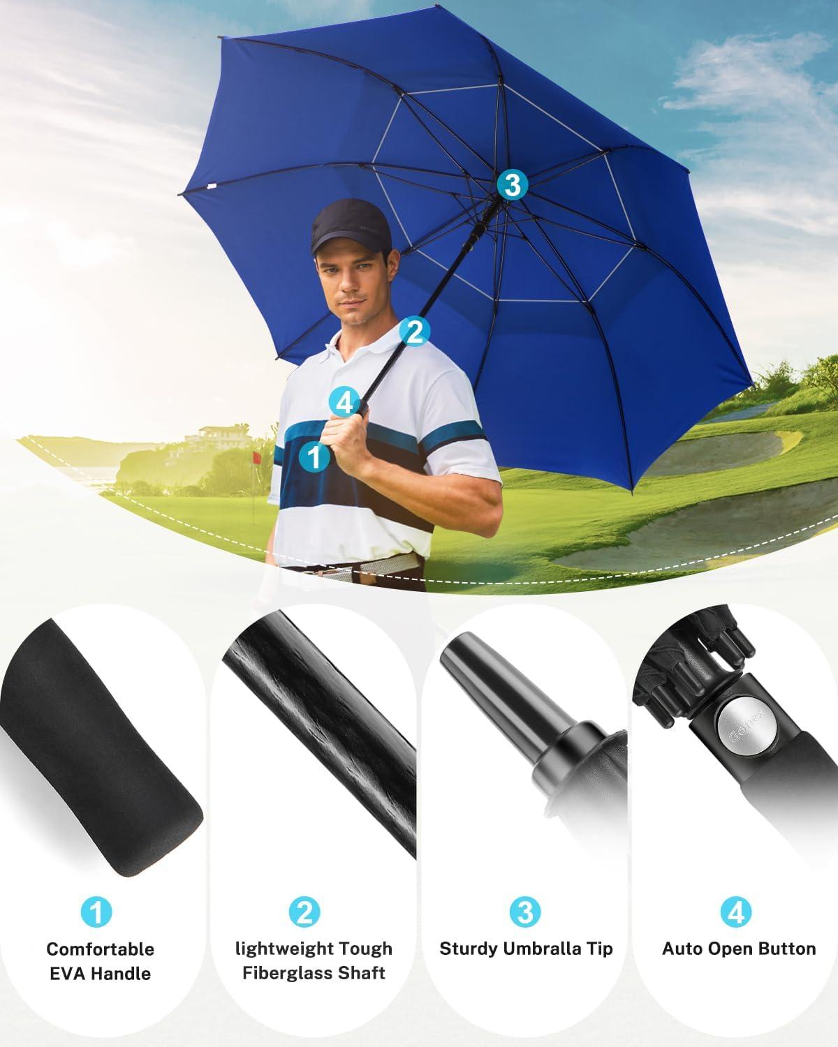 image:imageGonex 5462687280 Inch Extra Large Golf Umbrella Automatic Open Travel Rain Umbrella with Windproof Water Resistant Double Canopy Oversize Vented Umbrellas for 23 Men and UV Protection Multiple ColorsSilverBlue