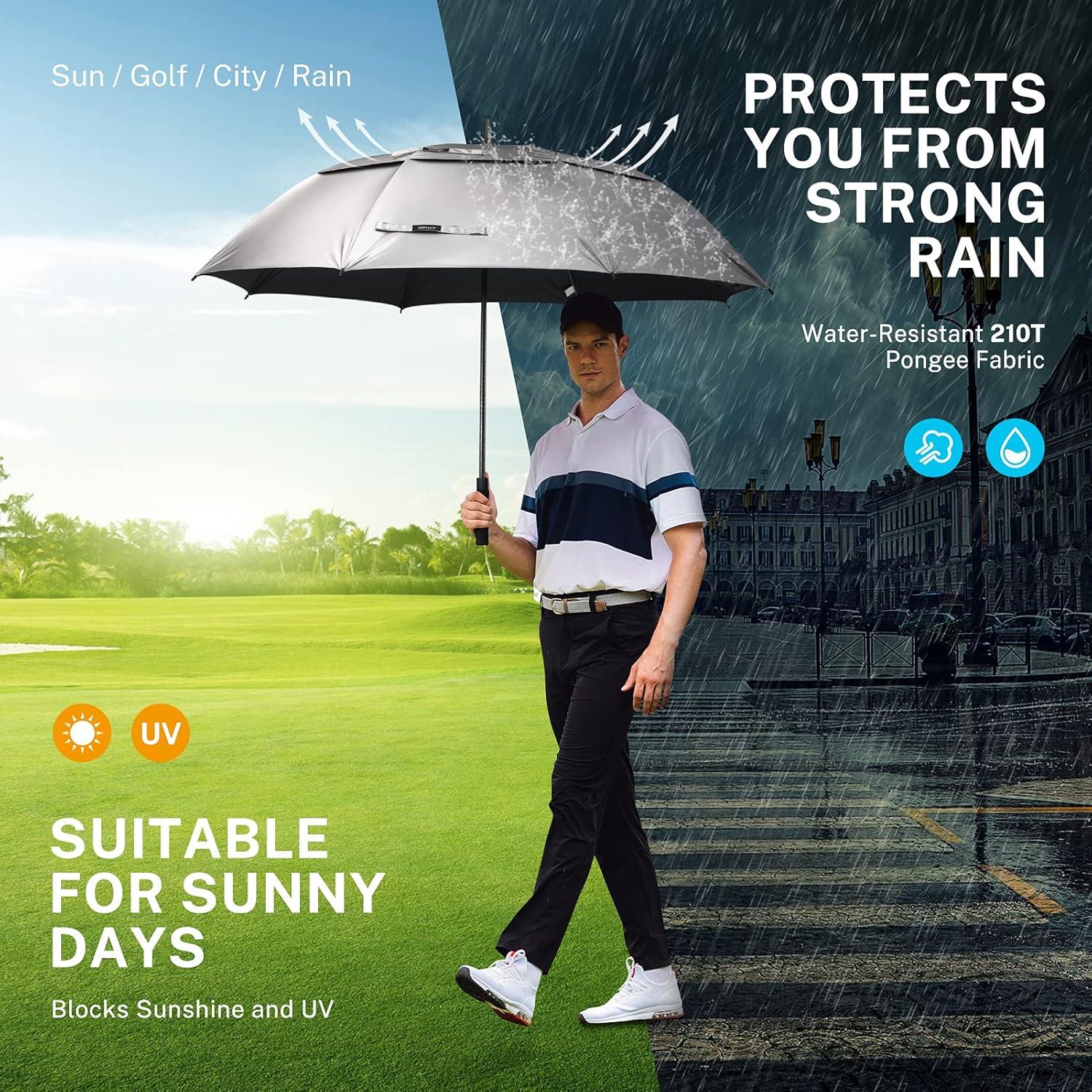 image:imageGonex 5462687280 Inch Extra Large Golf Umbrella Automatic Open Travel Rain Umbrella with Windproof Water Resistant Double Canopy Oversize Vented Umbrellas for 23 Men and UV Protection Multiple ColorsSilverBlack