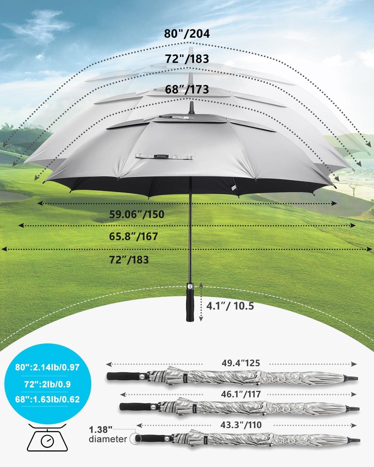 image:imageGonex 5462687280 Inch Extra Large Golf Umbrella Automatic Open Travel Rain Umbrella with Windproof Water Resistant Double Canopy Oversize Vented Umbrellas for 23 Men and UV Protection Multiple ColorsSilverBlack