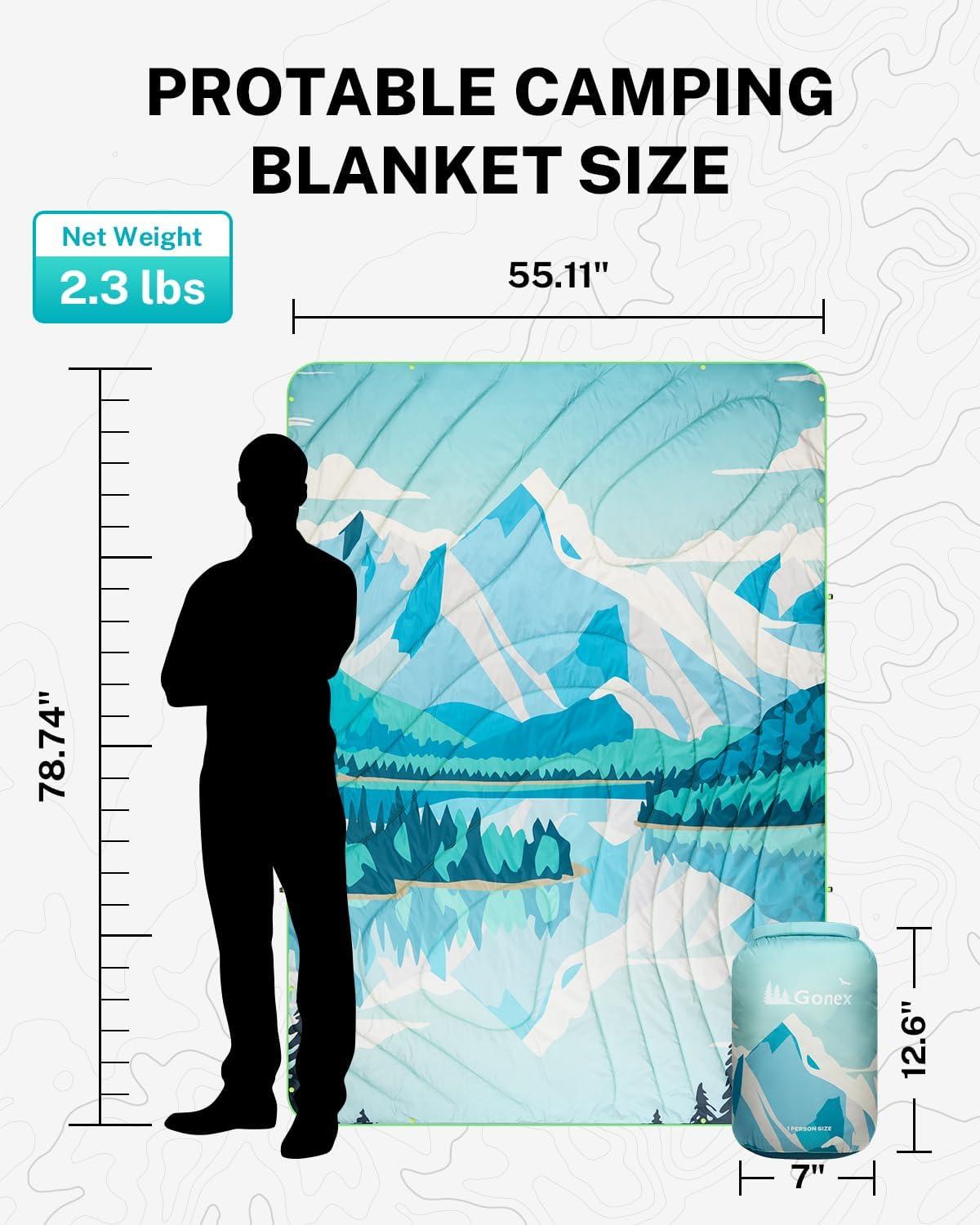 image:imageGonex Camping Blanket with AeroWarmth Tech Layer Puffy Printed Packable Blanket Ultralight amp Warm Wearable WaterResistant Quilt for Outdoor Camping Hiking Travel Picnics 79 X 55 IcebergIceberg