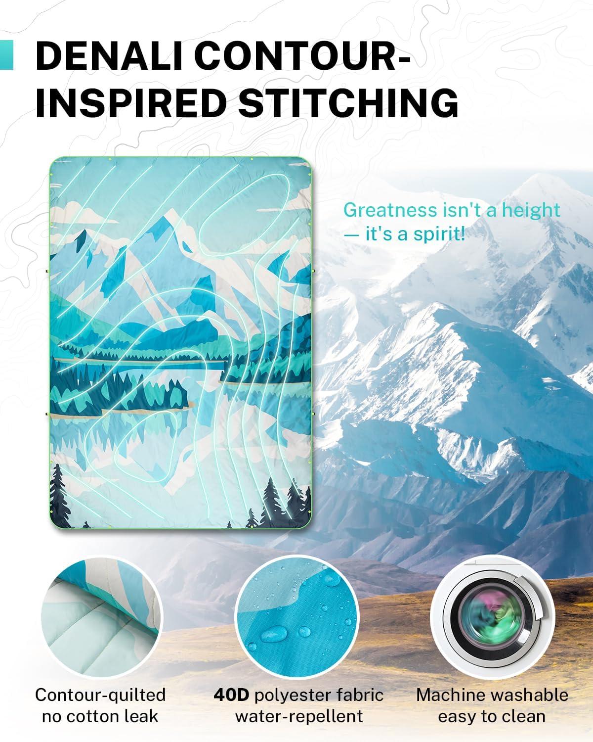image:imageGonex Camping Blanket with AeroWarmth Tech Layer Puffy Printed Packable Blanket Ultralight amp Warm Wearable WaterResistant Quilt for Outdoor Camping Hiking Travel Picnics 79 X 55 IcebergIceberg