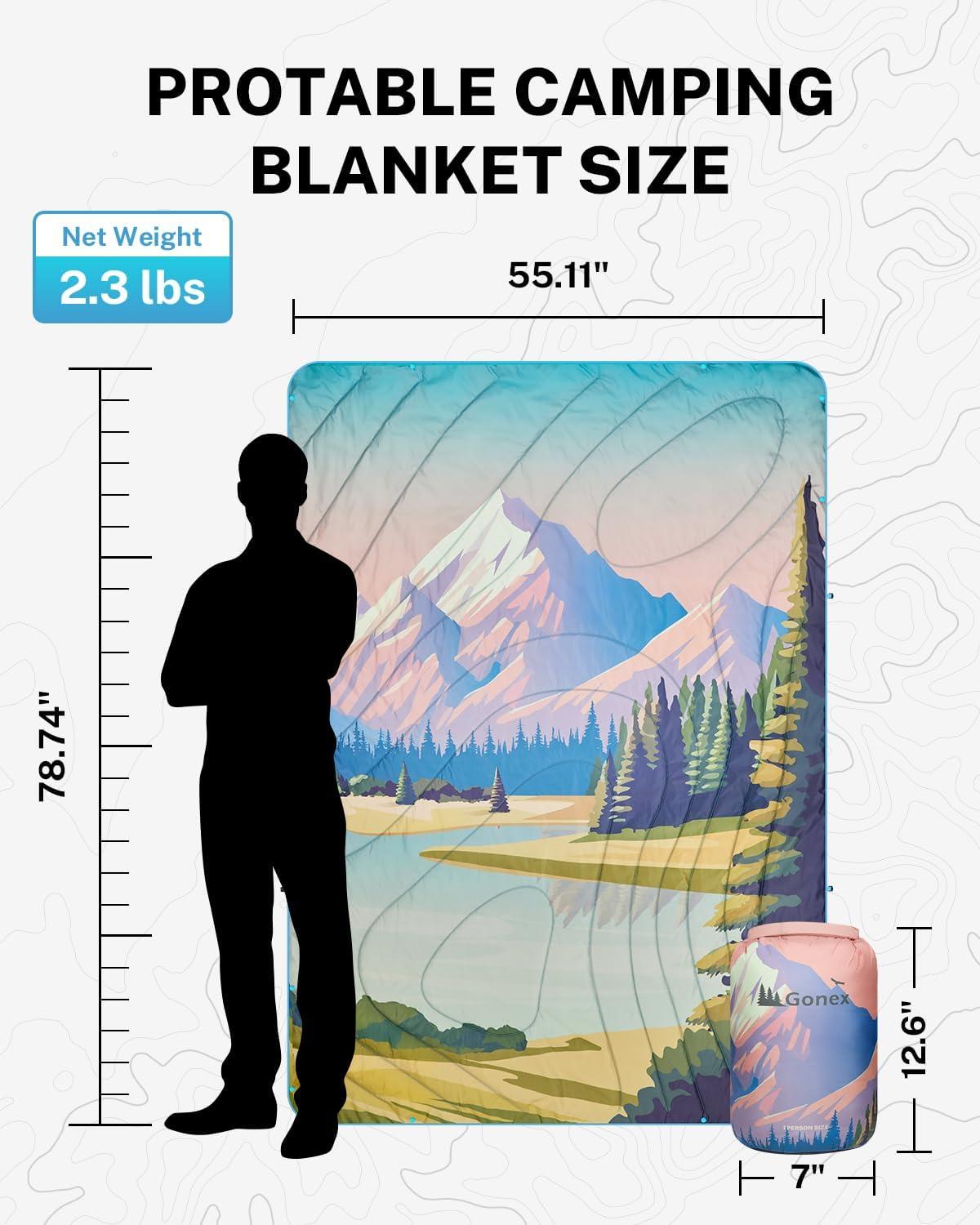 image:imageGonex Camping Blanket with AeroWarmth Tech Layer Puffy Printed Packable Blanket Ultralight amp Warm Wearable WaterResistant Quilt for Outdoor Camping Hiking Travel Picnics 79 X 55 IcebergLandscape