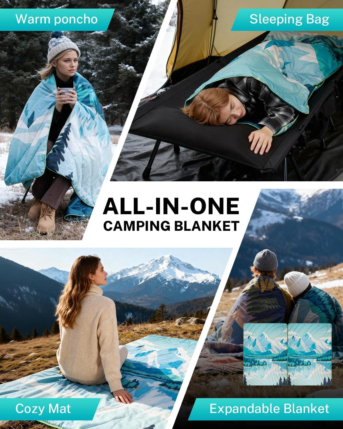 image:imageGonex Camping Blanket with AeroWarmth Tech Layer Puffy Printed Packable Blanket Ultralight amp Warm Wearable WaterResistant Quilt for Outdoor Camping Hiking Travel Picnics 79 X 55 IcebergIceberg