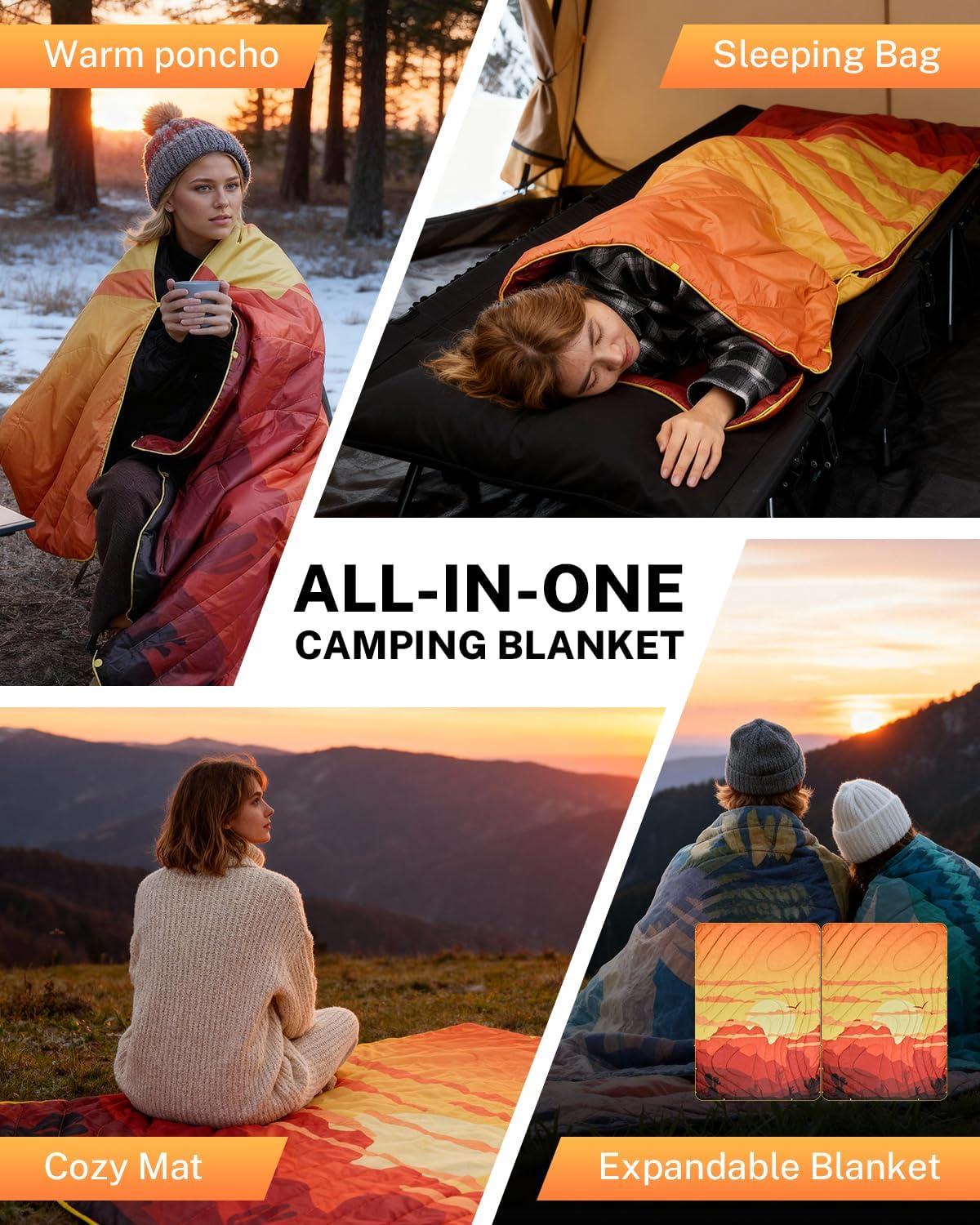 image:imageGonex Camping Blanket with AeroWarmth Tech Layer Puffy Printed Packable Blanket Ultralight amp Warm Wearable WaterResistant Quilt for Outdoor Camping Hiking Travel Picnics 79 X 55 IcebergDesert
