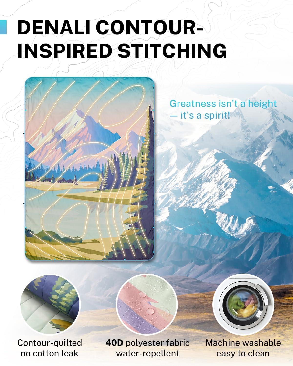 image:imageGonex Camping Blanket with AeroWarmth Tech Layer Puffy Printed Packable Blanket Ultralight amp Warm Wearable WaterResistant Quilt for Outdoor Camping Hiking Travel Picnics 79 X 55 IcebergLandscape