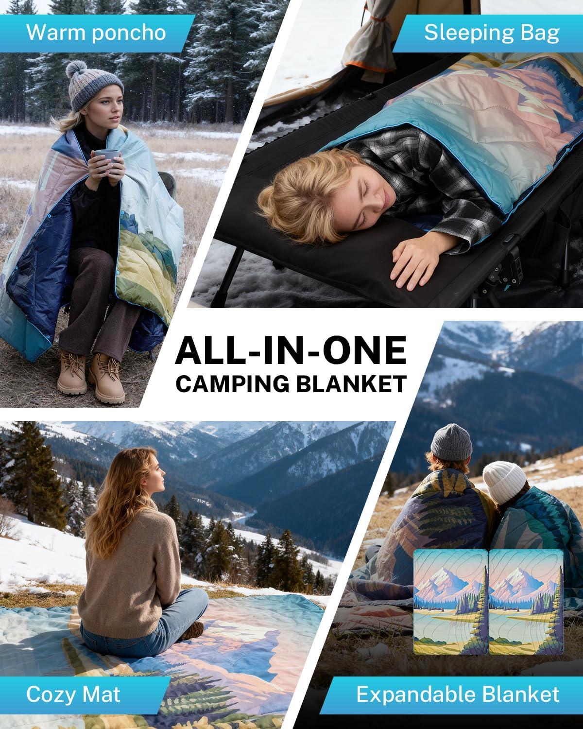 image:imageGonex Camping Blanket with AeroWarmth Tech Layer Puffy Printed Packable Blanket Ultralight amp Warm Wearable WaterResistant Quilt for Outdoor Camping Hiking Travel Picnics 79 X 55 IcebergLandscape