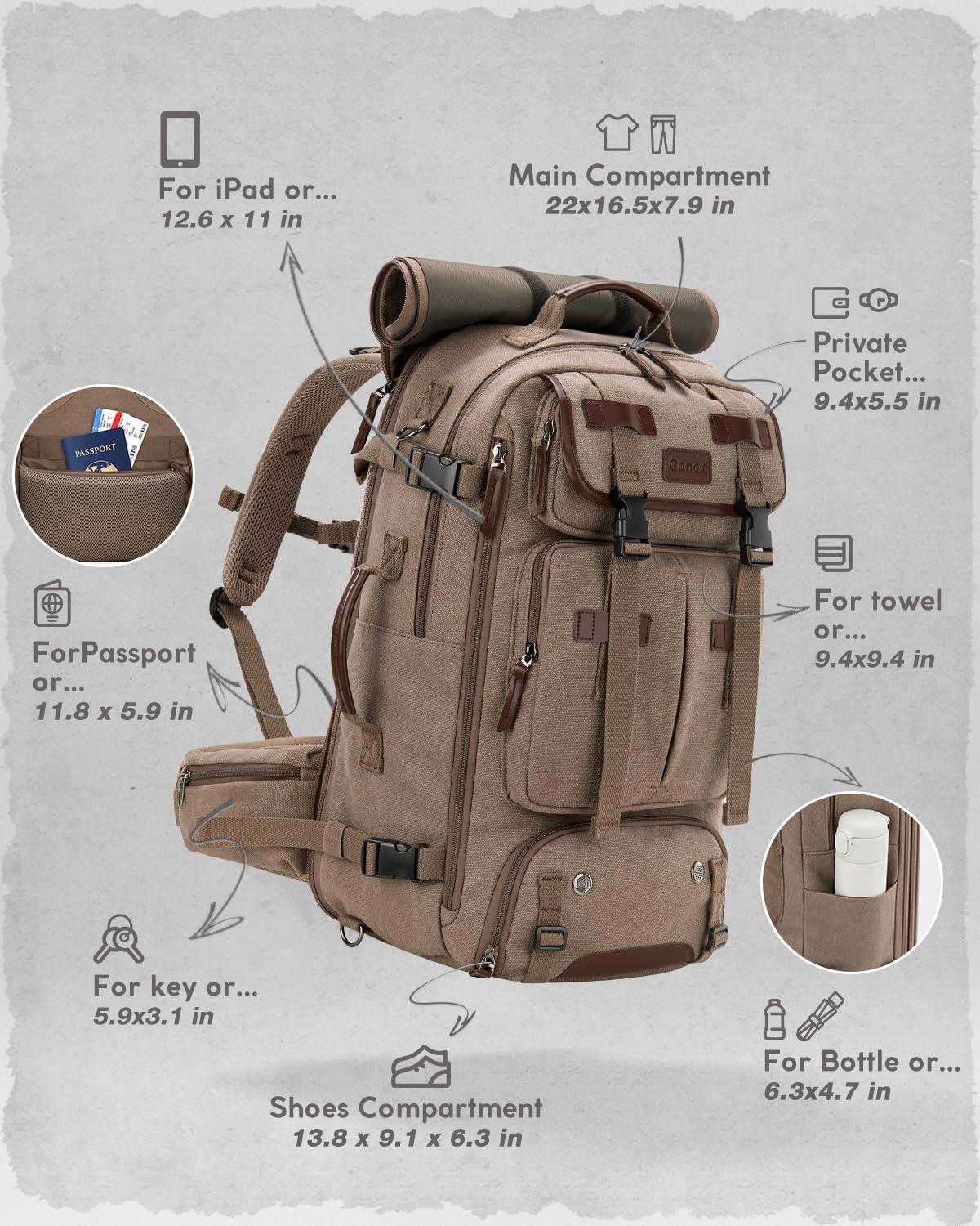 image:imageGonex Canvas Backpack Vintage 3in1 Convertible Laptop Bag for Travel Work amp College Large CarryOn Rucksack for Men amp Women Coffee BrownCoffee Brown