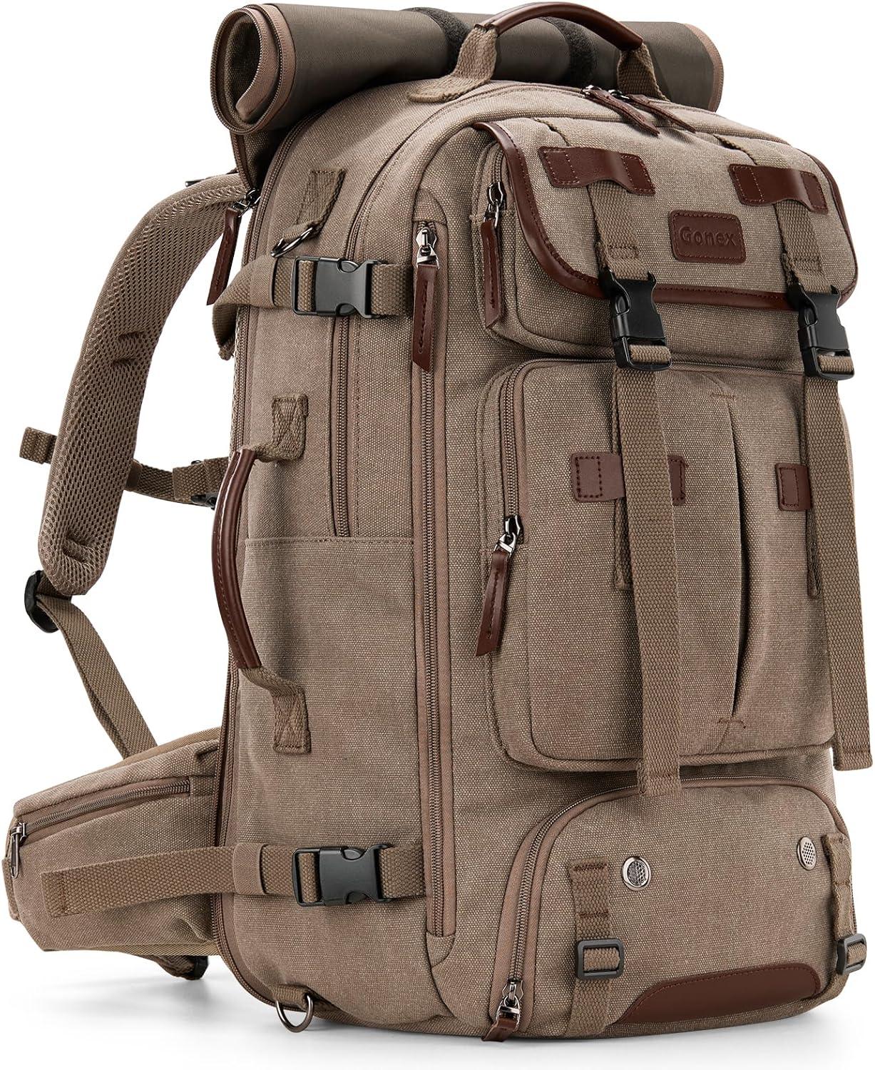 image:imageGonex Canvas Backpack Vintage 3in1 Convertible Laptop Bag for Travel Work amp College Large CarryOn Rucksack for Men amp Women Coffee BrownCoffee Brown
