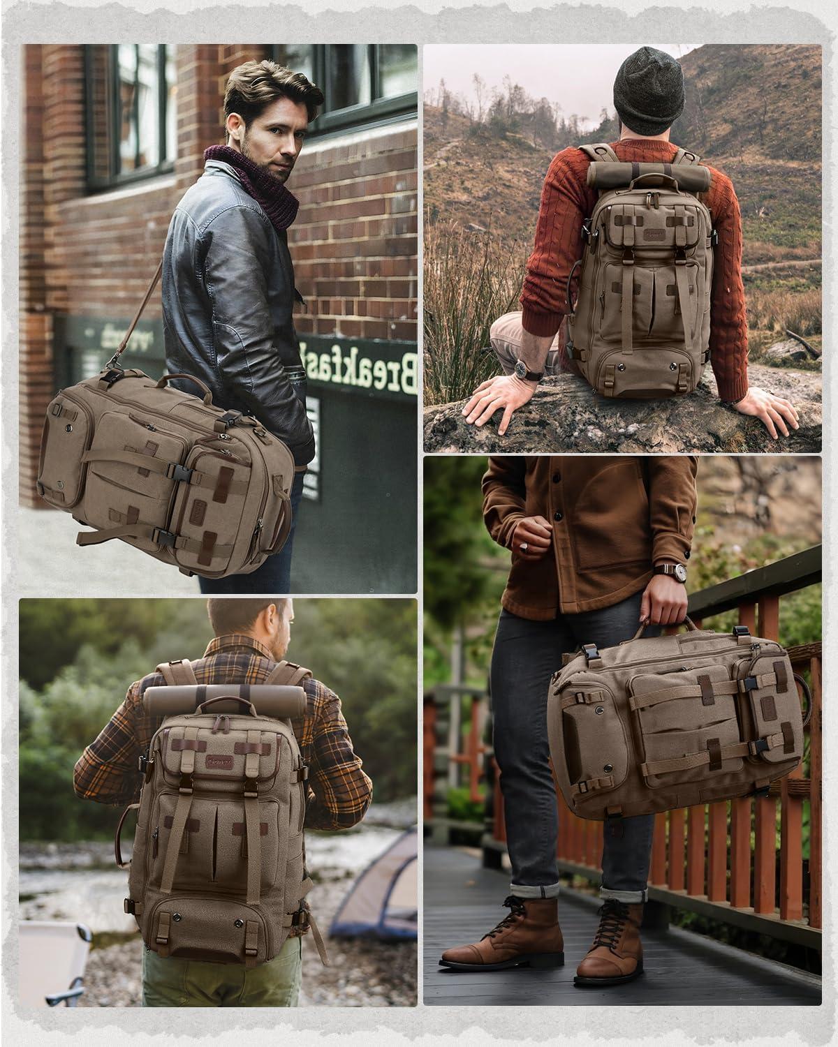image:imageGonex Canvas Backpack Vintage 3in1 Convertible Laptop Bag for Travel Work amp College Large CarryOn Rucksack for Men amp Women Coffee BrownCoffee Brown