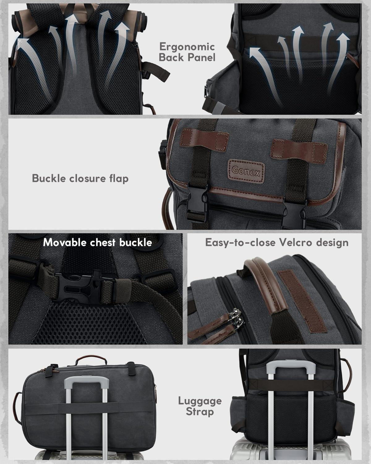 image:imageGonex Canvas Backpack Vintage 3in1 Convertible Laptop Bag for Travel Work amp College Large CarryOn Rucksack for Men amp Women Coffee BrownDark Gray