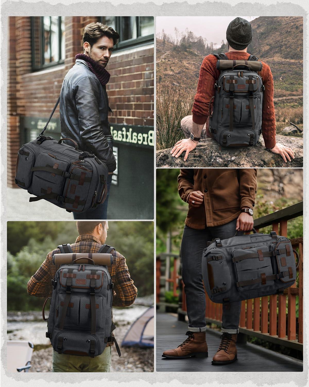 image:imageGonex Canvas Backpack Vintage 3in1 Convertible Laptop Bag for Travel Work amp College Large CarryOn Rucksack for Men amp Women Coffee BrownDark Gray