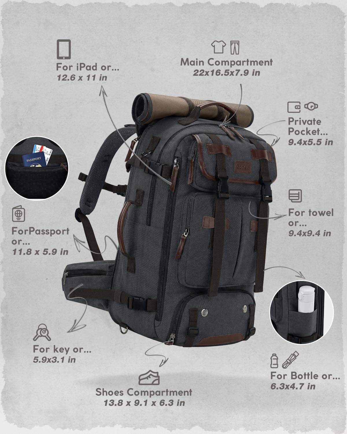 image:imageGonex Canvas Backpack Vintage 3in1 Convertible Laptop Bag for Travel Work amp College Large CarryOn Rucksack for Men amp Women Coffee BrownDark Gray
