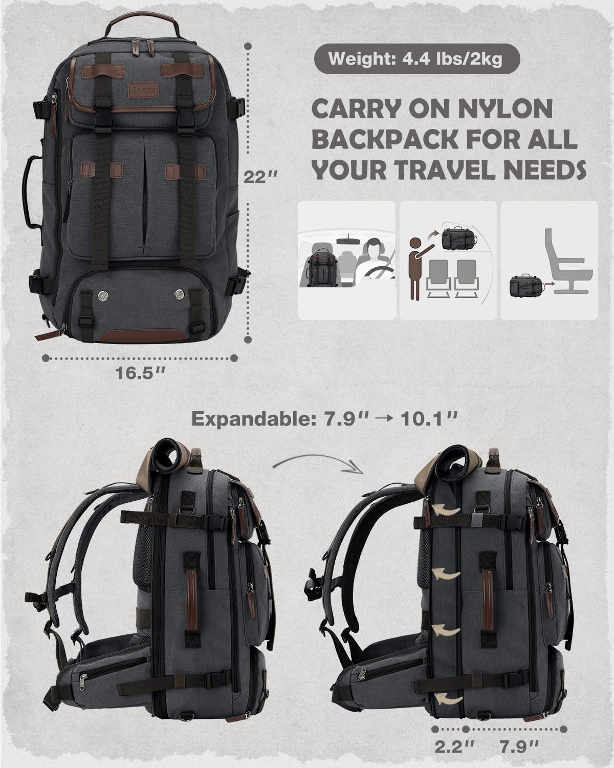 image:imageGonex Canvas Backpack Vintage 3in1 Convertible Laptop Bag for Travel Work amp College Large CarryOn Rucksack for Men amp Women Coffee BrownDark Gray