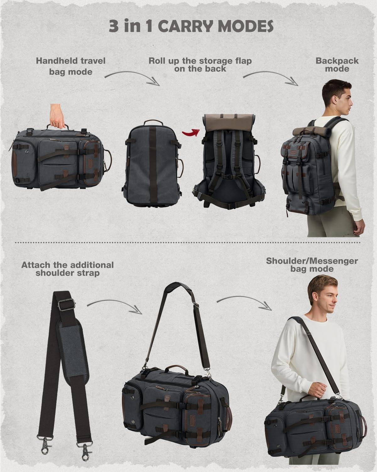 image:imageGonex Canvas Backpack Vintage 3in1 Convertible Laptop Bag for Travel Work amp College Large CarryOn Rucksack for Men amp Women Coffee BrownDark Gray