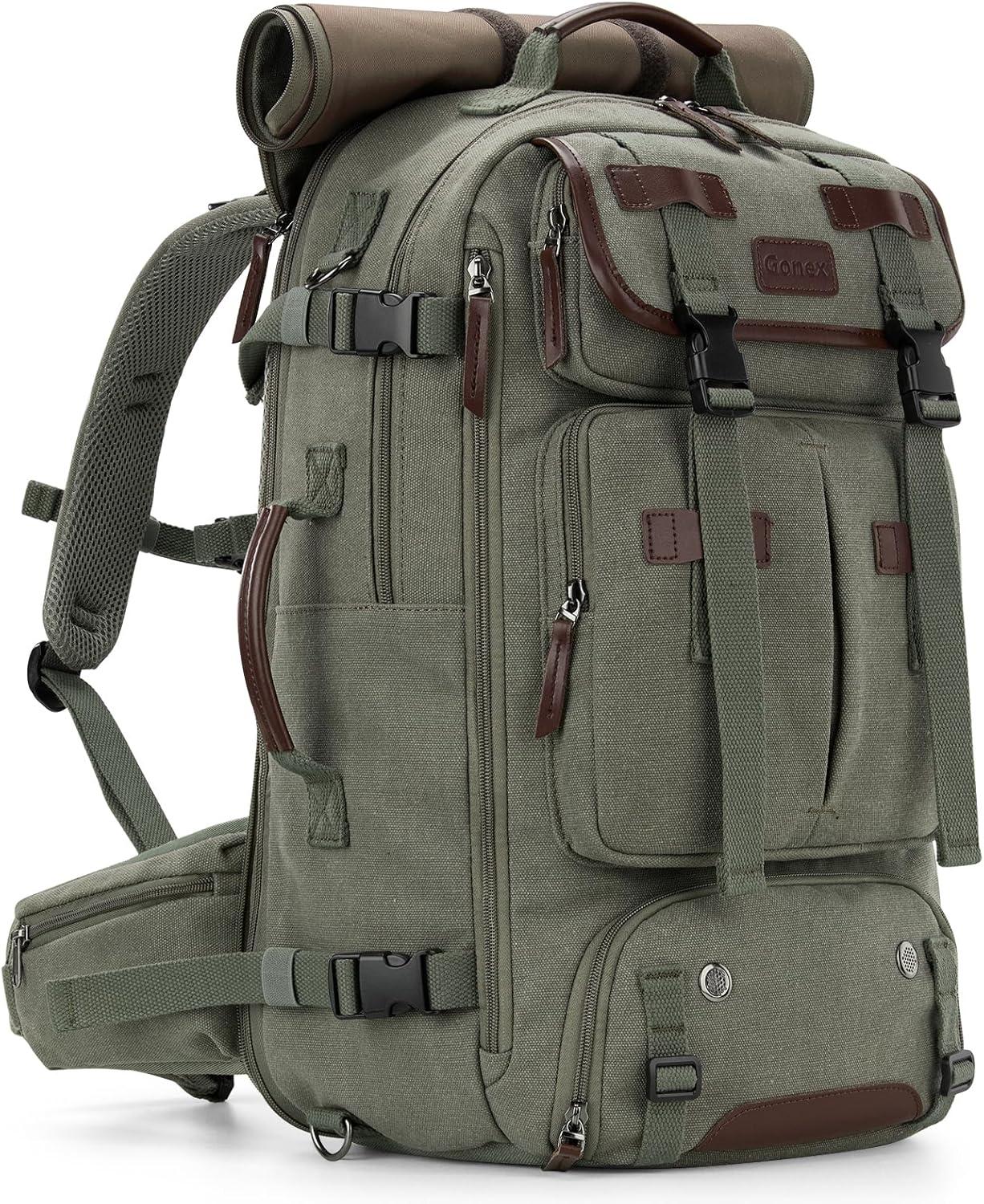 image:imageGonex Canvas Backpack Vintage 3in1 Convertible Laptop Bag for Travel Work amp College Large CarryOn Rucksack for Men amp Women Coffee BrownGreen