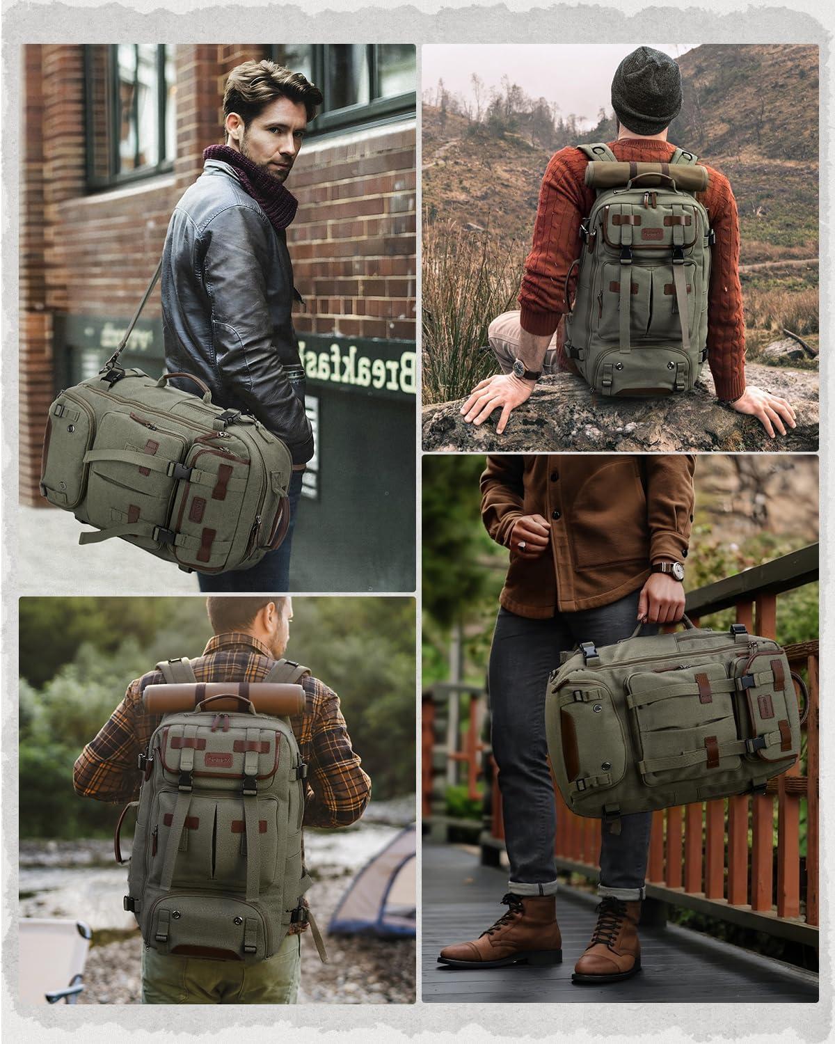 image:imageGonex Canvas Backpack Vintage 3in1 Convertible Laptop Bag for Travel Work amp College Large CarryOn Rucksack for Men amp Women Coffee BrownGreen