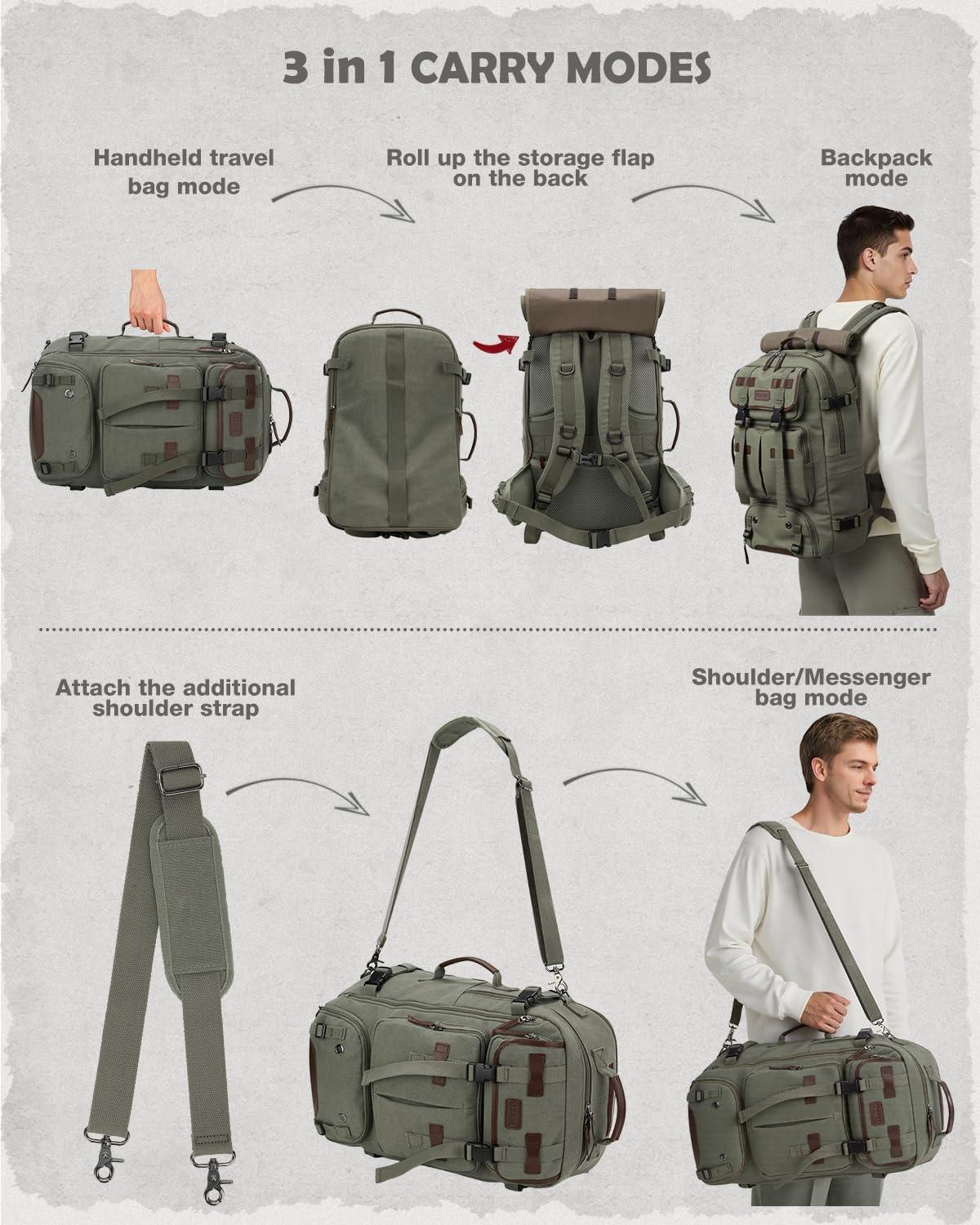 image:imageGonex Canvas Backpack Vintage 3in1 Convertible Laptop Bag for Travel Work amp College Large CarryOn Rucksack for Men amp Women Coffee BrownGreen
