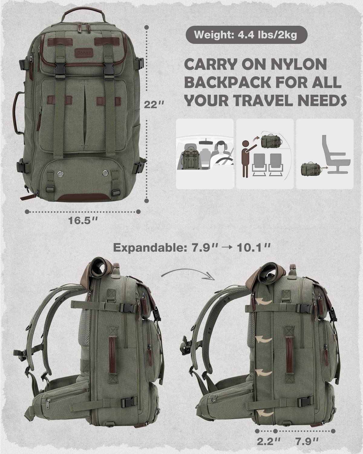 image:imageGonex Canvas Backpack Vintage 3in1 Convertible Laptop Bag for Travel Work amp College Large CarryOn Rucksack for Men amp Women Coffee BrownGreen