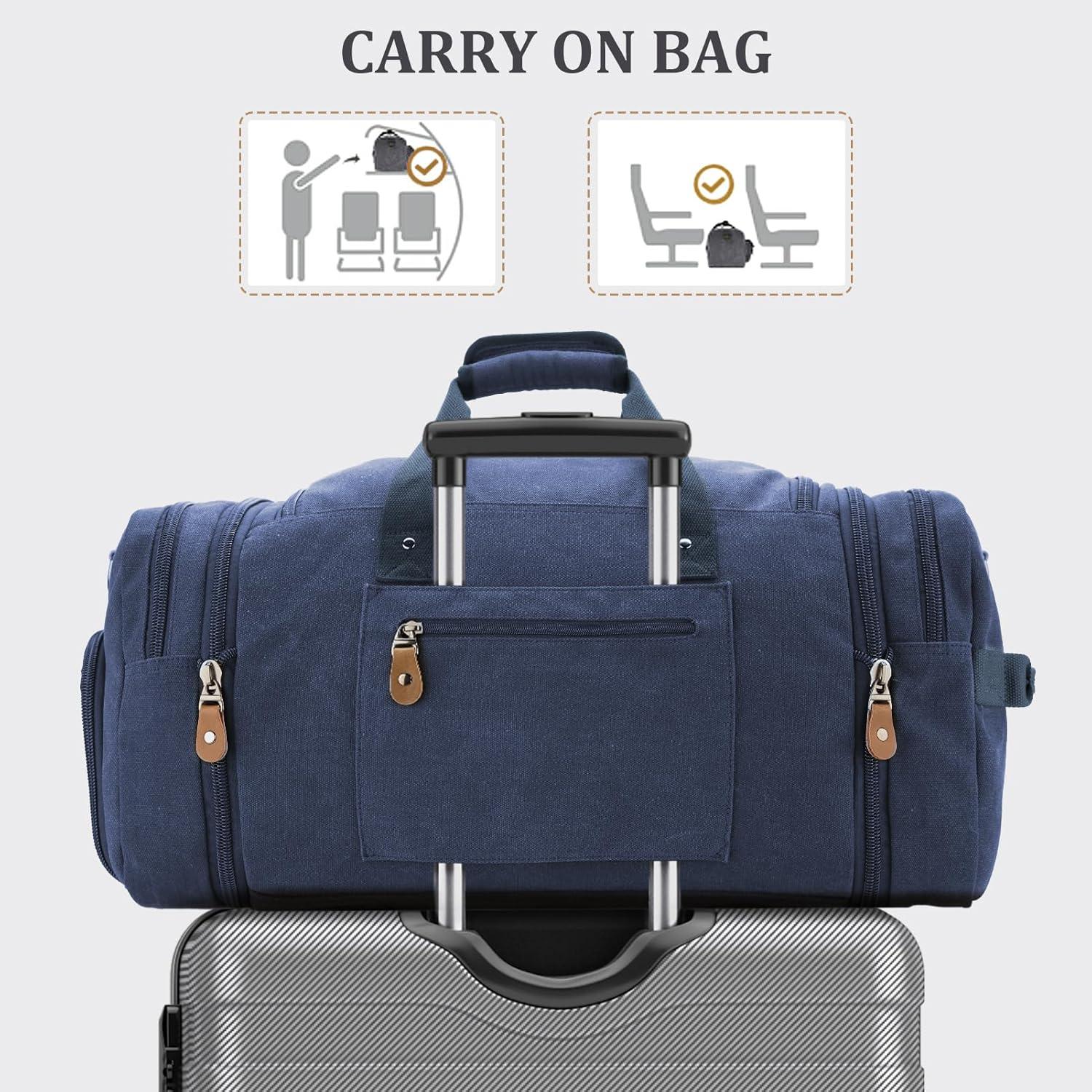image:imageGonex Canvas Duffle Bag for Travel 60L Expandable Duffel Weekend Overnight Bag men Dark GrayBlue