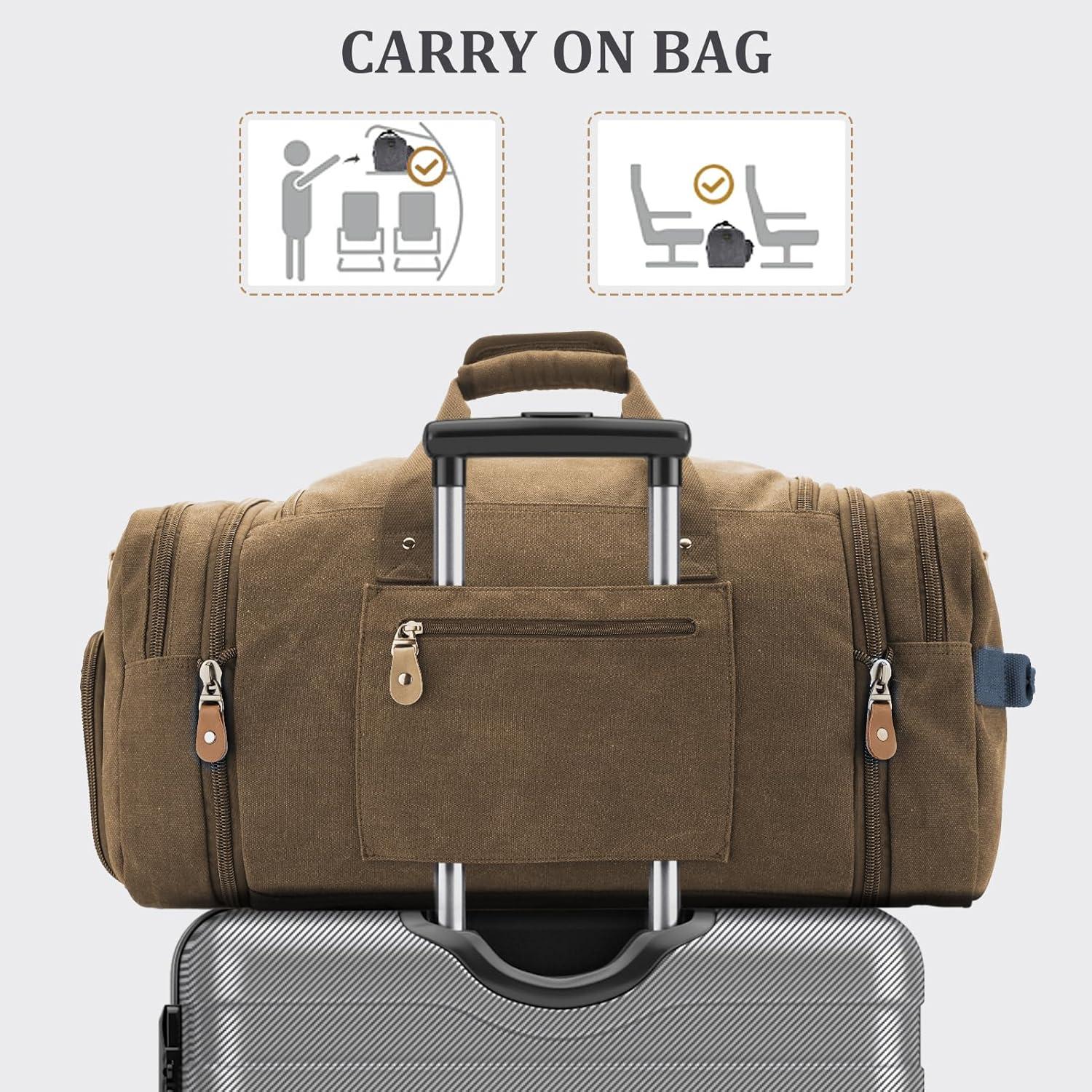 image:imageGonex Canvas Duffle Bag for Travel 60L Expandable Duffel Weekend Overnight Bag men Dark GrayCoffee