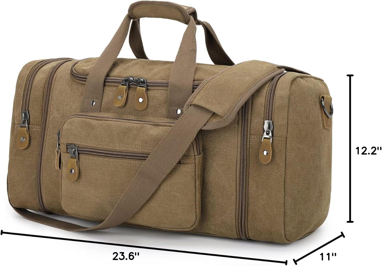 image:imageGonex Canvas Duffle Bag for Travel 60L Expandable Duffel Weekend Overnight Bag men Dark GrayCoffee